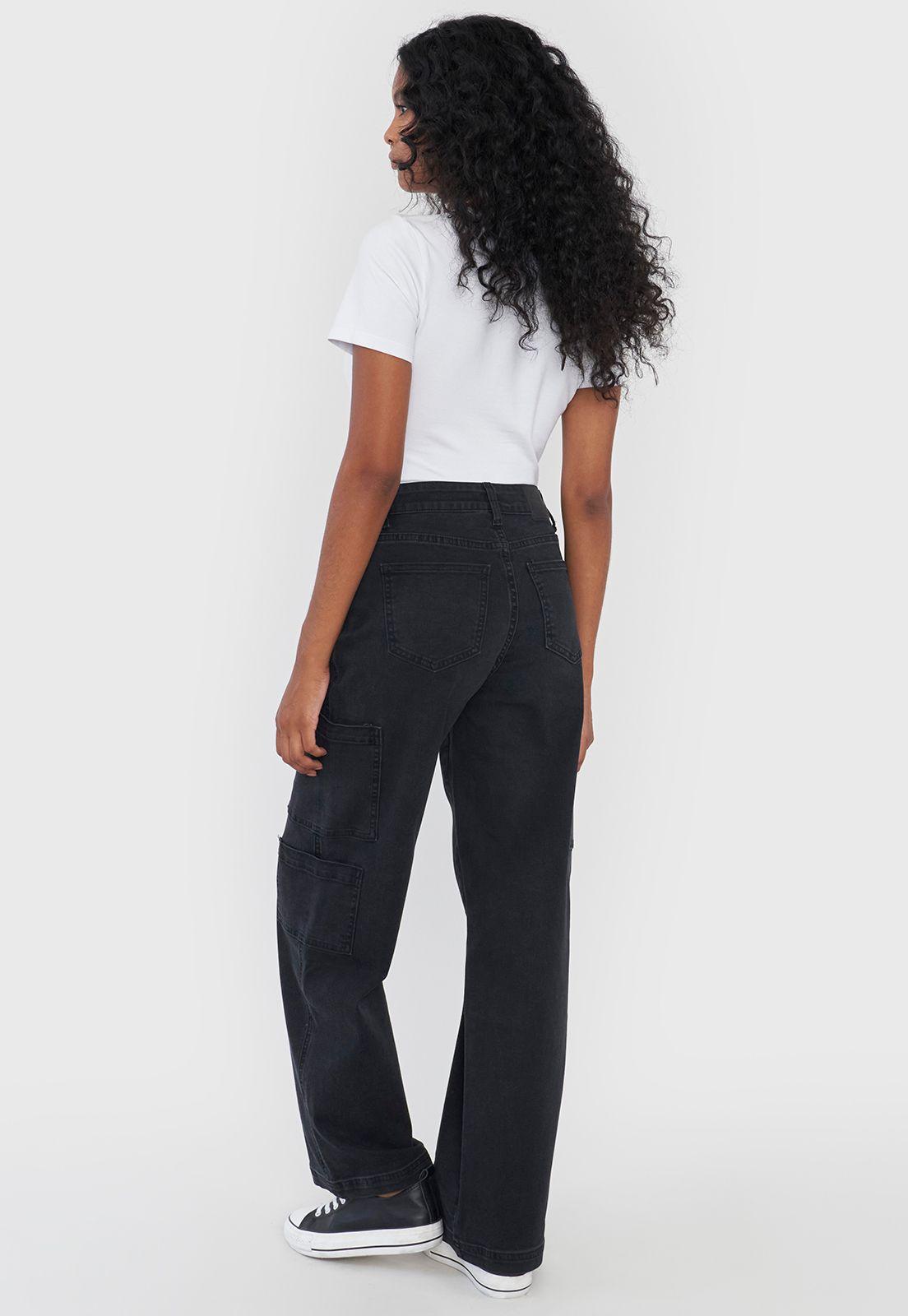 Jeans Mujer Cargo Negro Straight Fit Corona-2