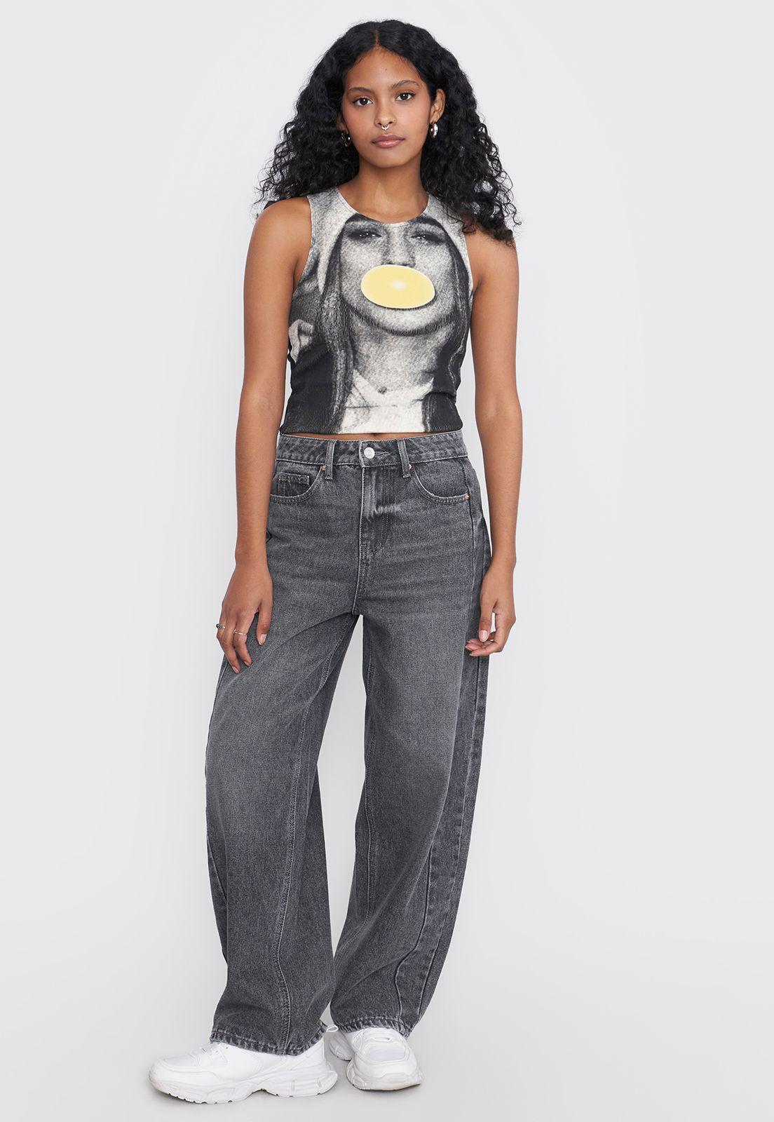 Polera Mujer Sin Mangas Print Rostro Negro Corona-3