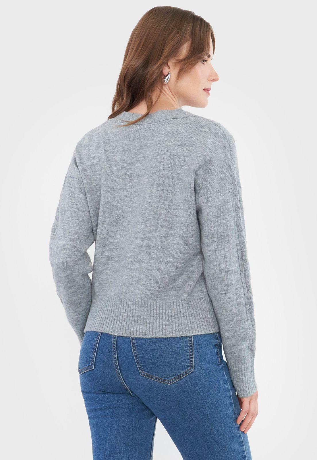 Sweater Mujer Cárdigan Trenzas Gris Corona-1