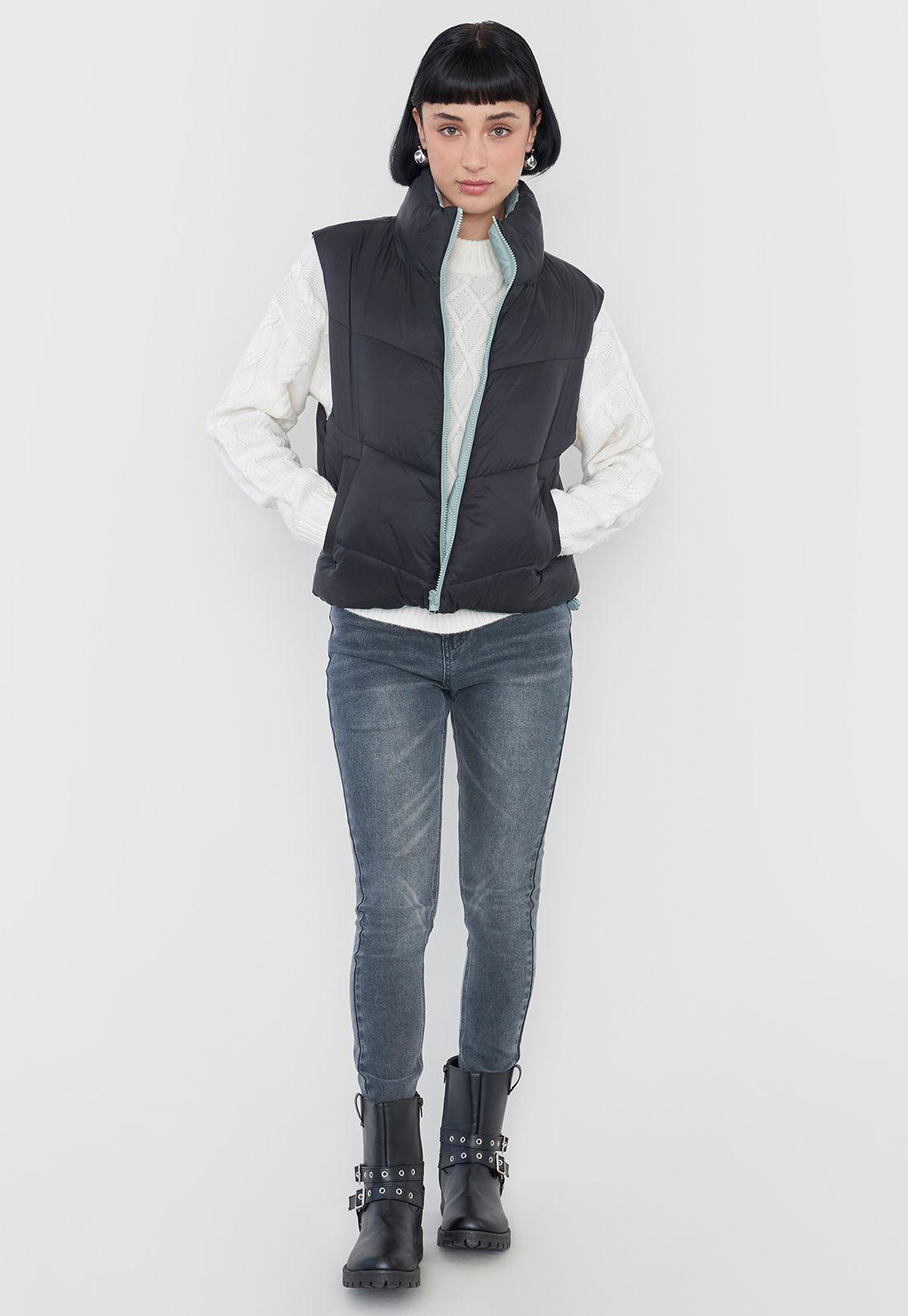 Parka Mujer Sin Mangas Reversible Negro/Verde Corona-3