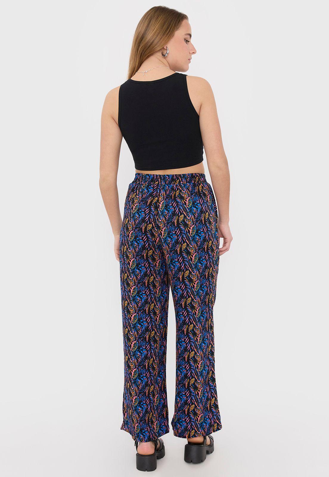 Pantalón Mujer Palazzo Elastico Flores Tropical Corona-2