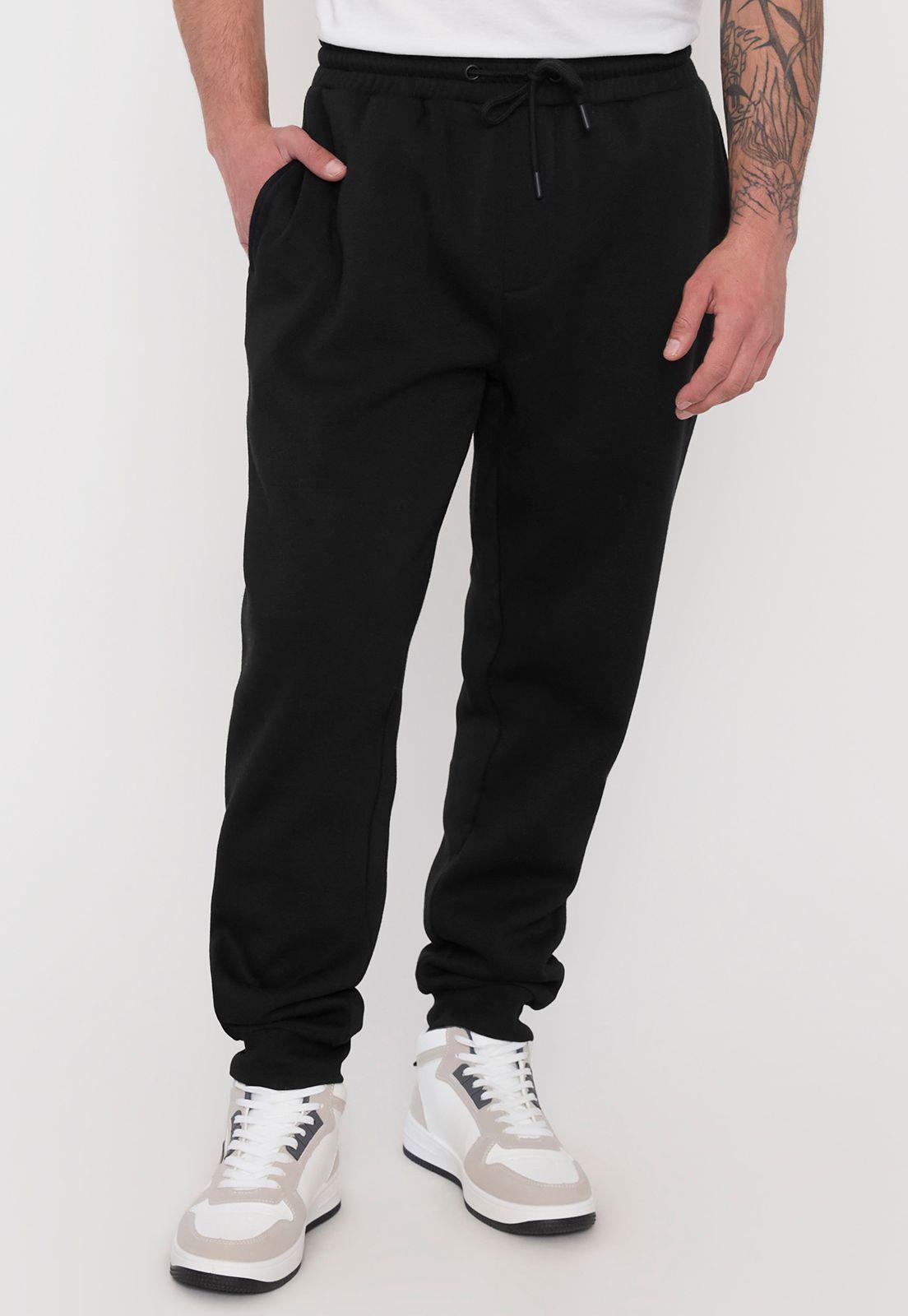 Buzo Hombre Jogger Negro Liso Corona-1