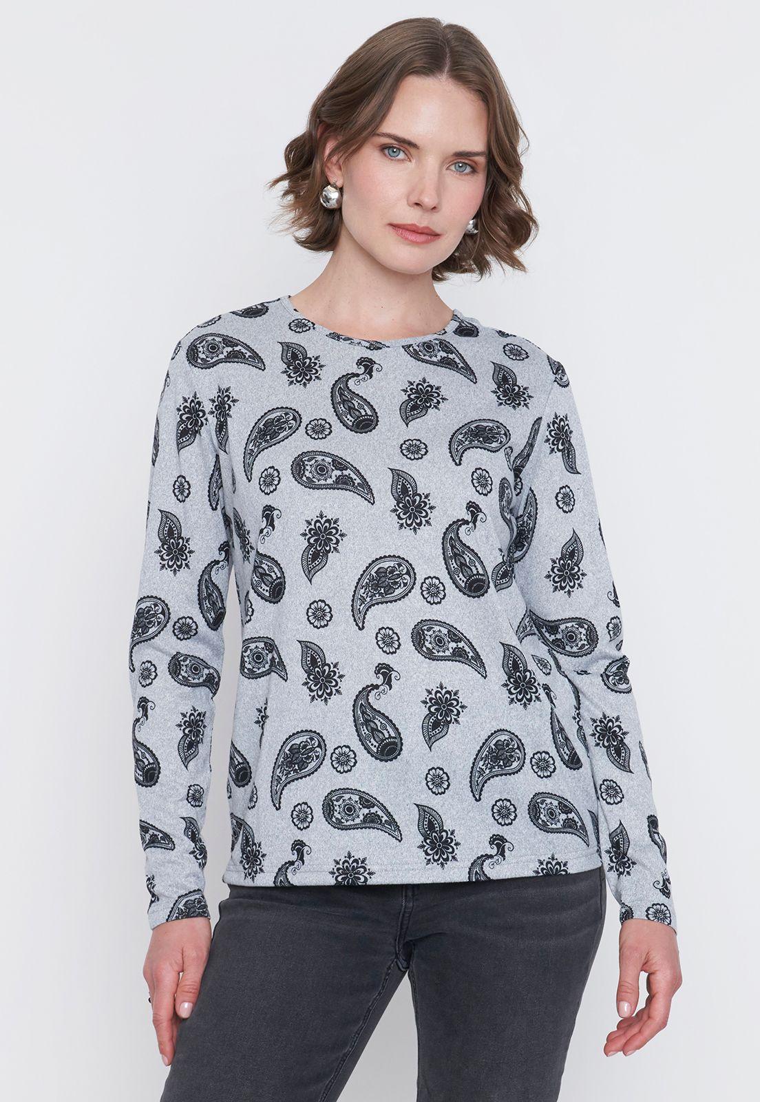 Sweater Mujer Camant Print Gris Melange Corona-0