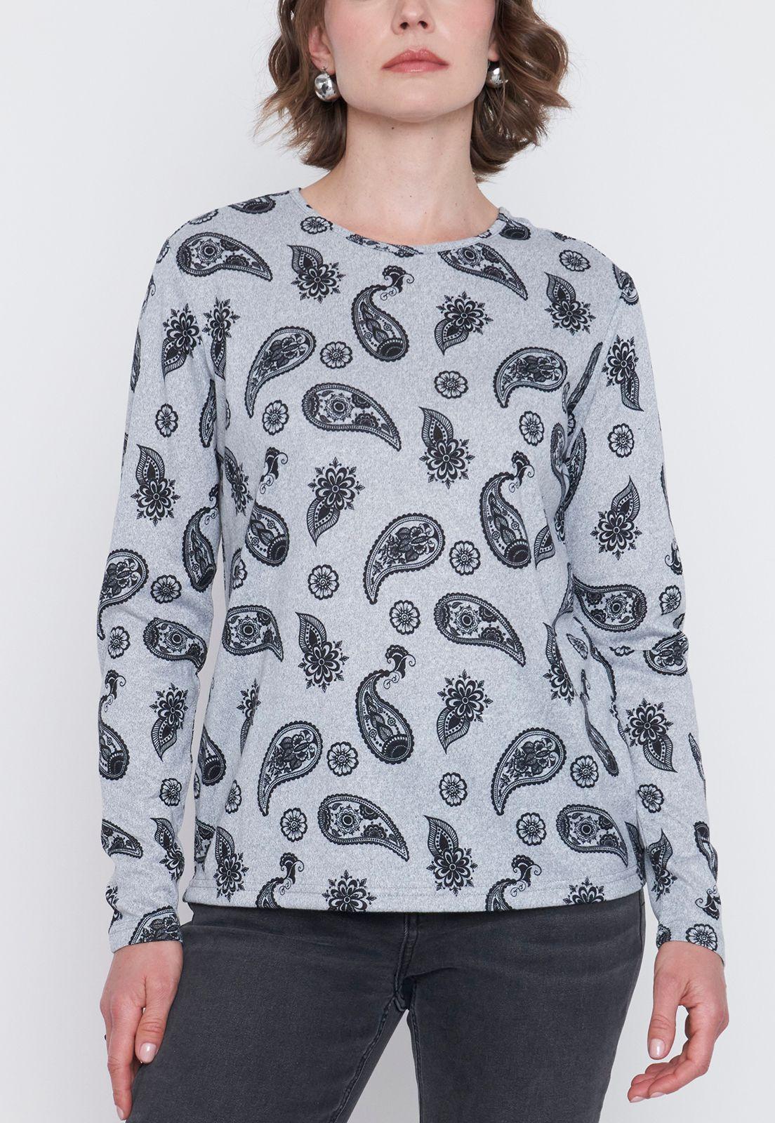 Sweater Mujer Camant Print Gris Melange Corona-2