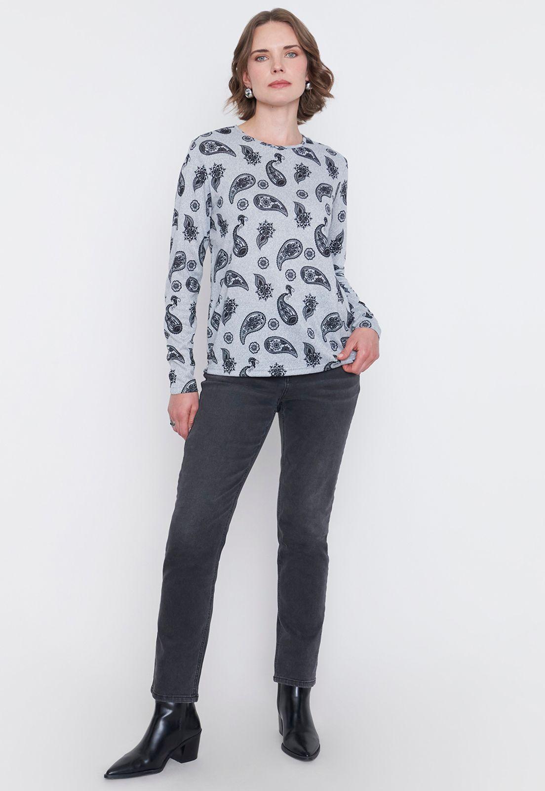 Sweater Mujer Camant Print Gris Melange Corona-3