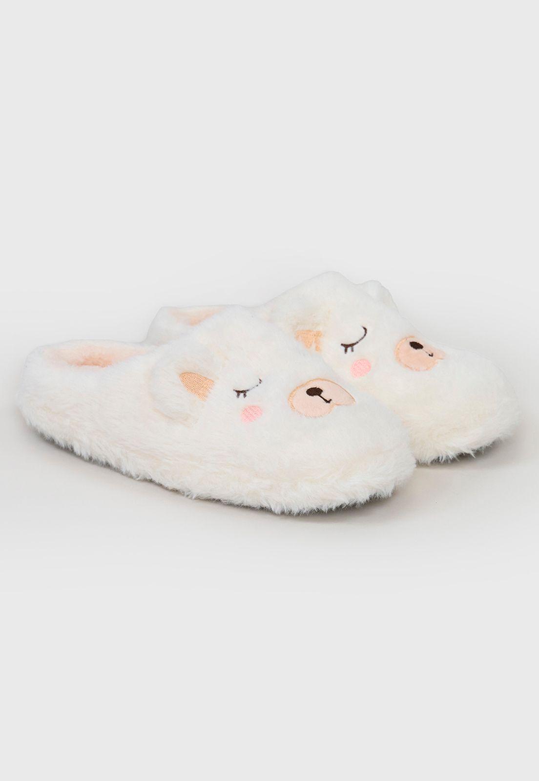 Pantuflas Mujer Oso Ecru Corona-0