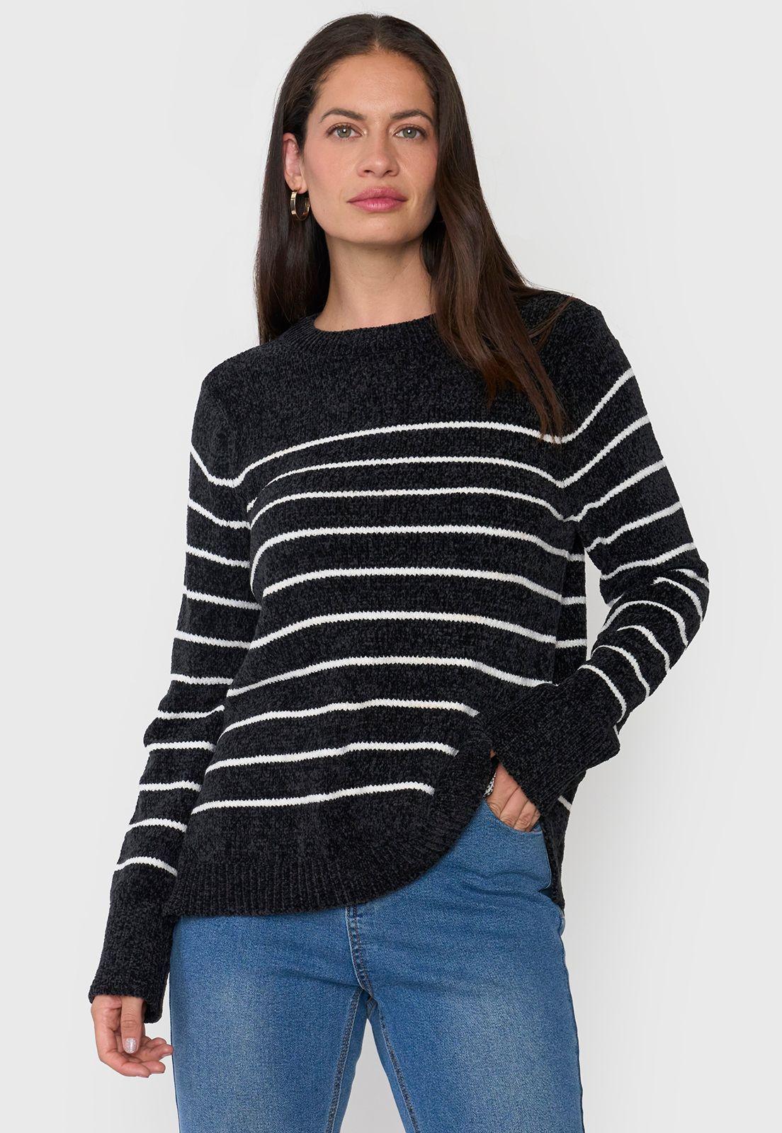 Sweater Mujer Chenille Negro Corona-0