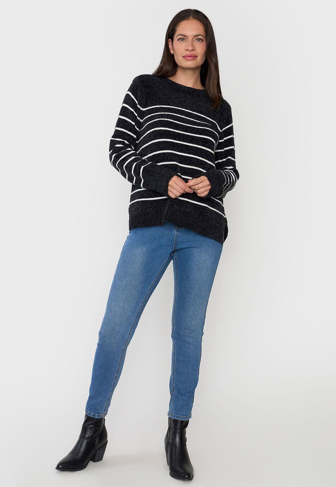 Sweater Mujer Chenille Negro Corona-3