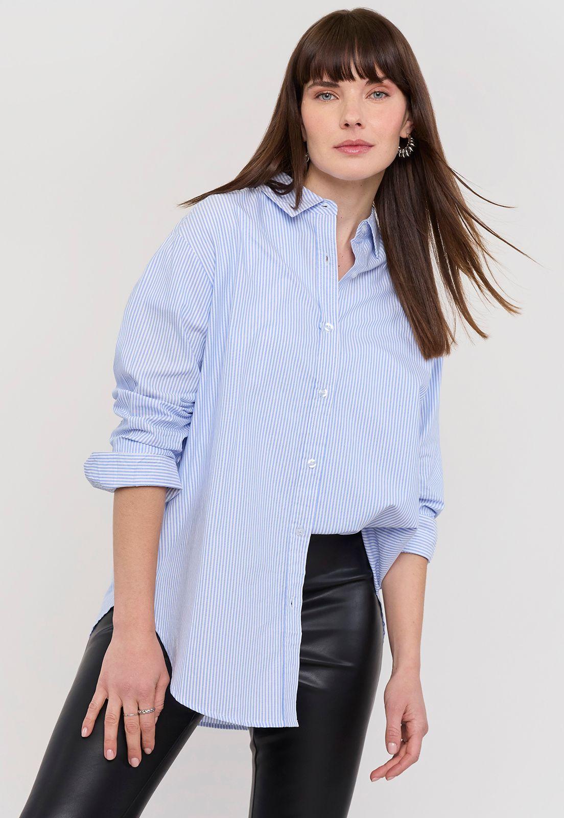 Blusa Mujer Oxford Oversize Celeste Corona-0