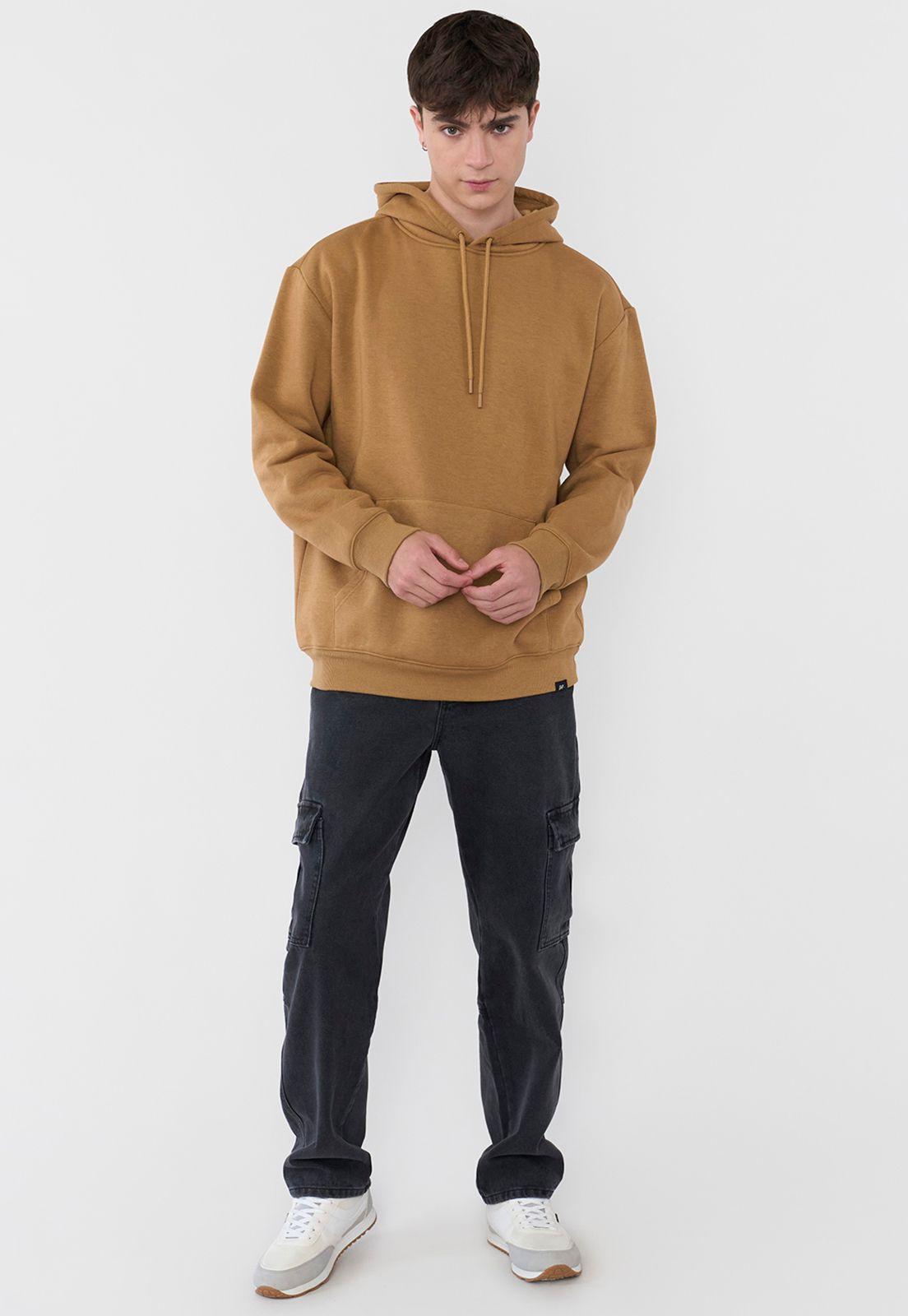 Polerón Hombre Canguro Liso Camel Corona-3