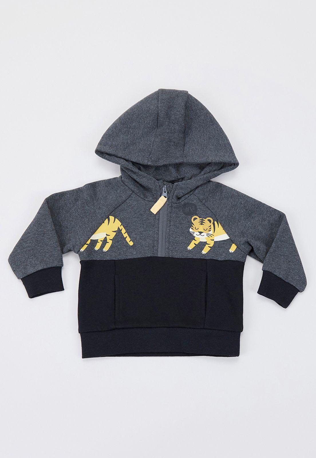 Polerón Bebe Niño Half Zipper Gris Oscuro Corona-0