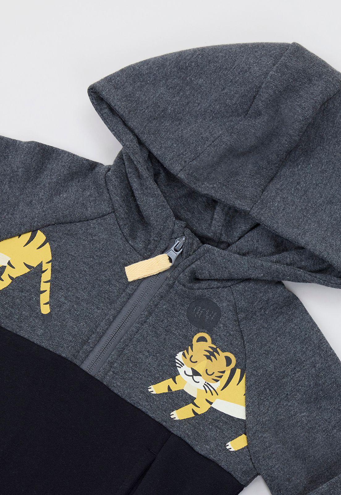 Polerón Bebe Niño Half Zipper Gris Oscuro Corona-2