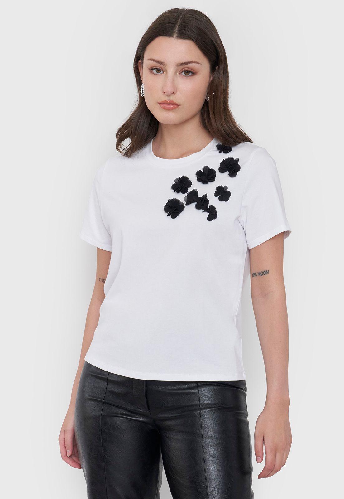Polera Mujer Aplicación Blanco Corona-0