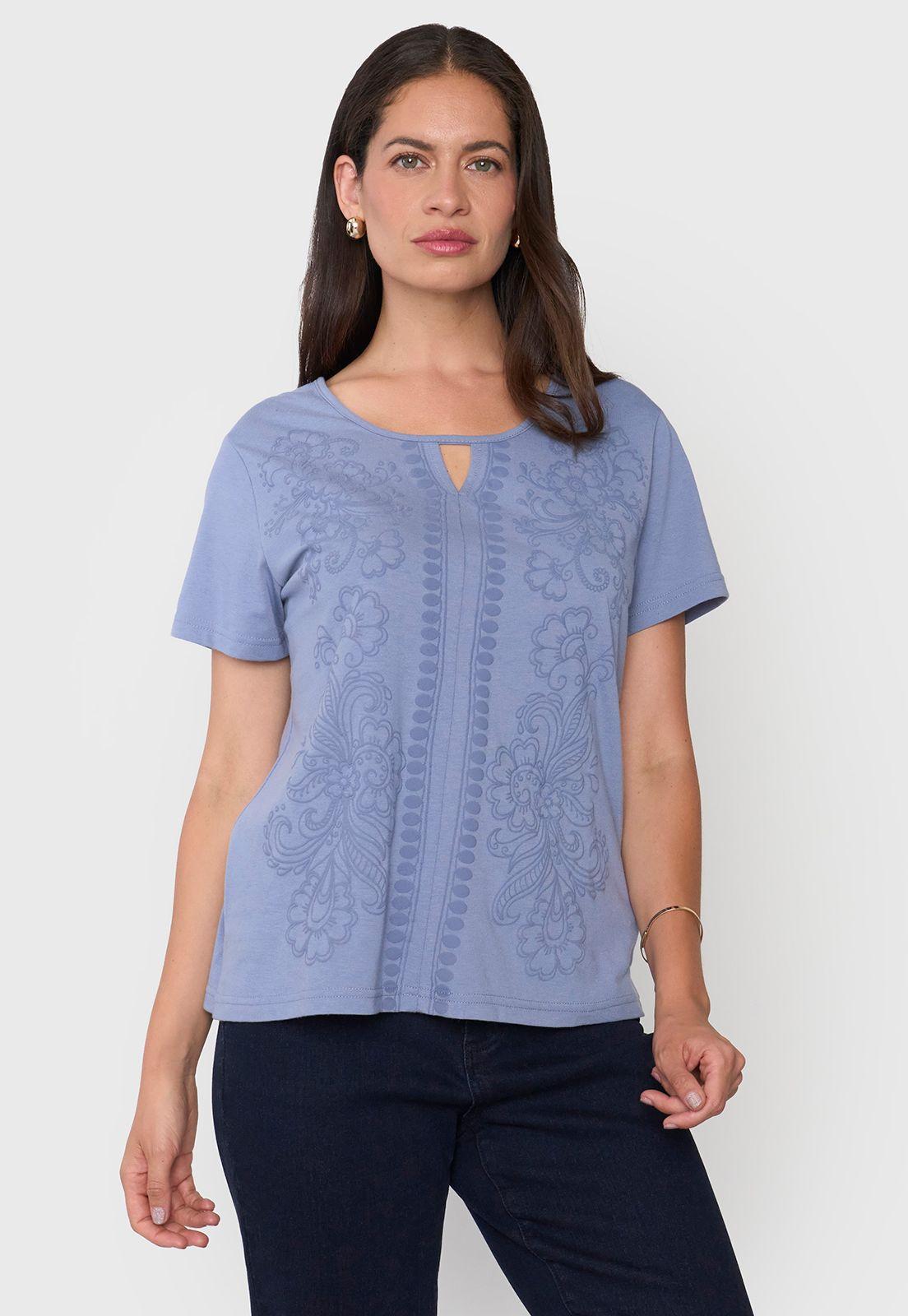 Polera Mujer Bordado Celeste Corona-0