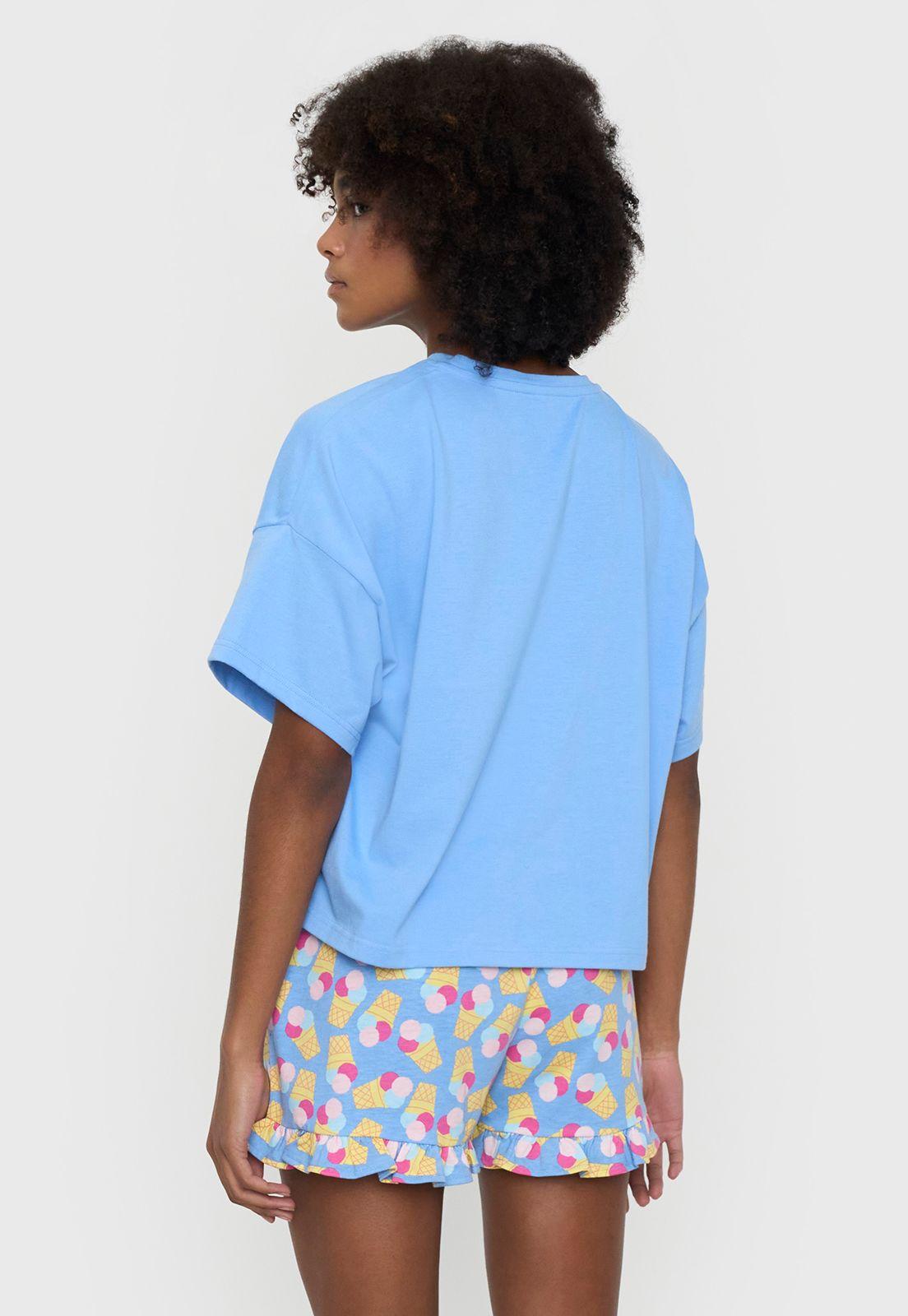 Pijama Mujer Corto Oversize Vuelos Celeste Corona-1