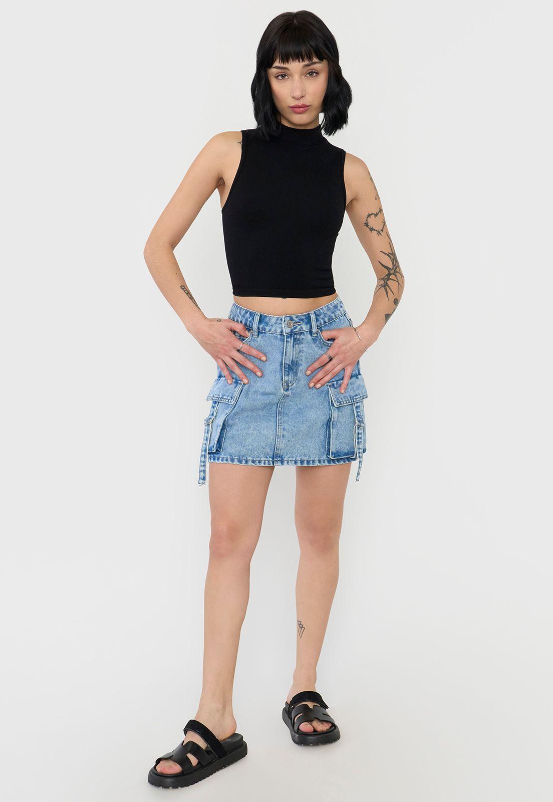 Falda Mujer Cargo Azul Claro Corona-3