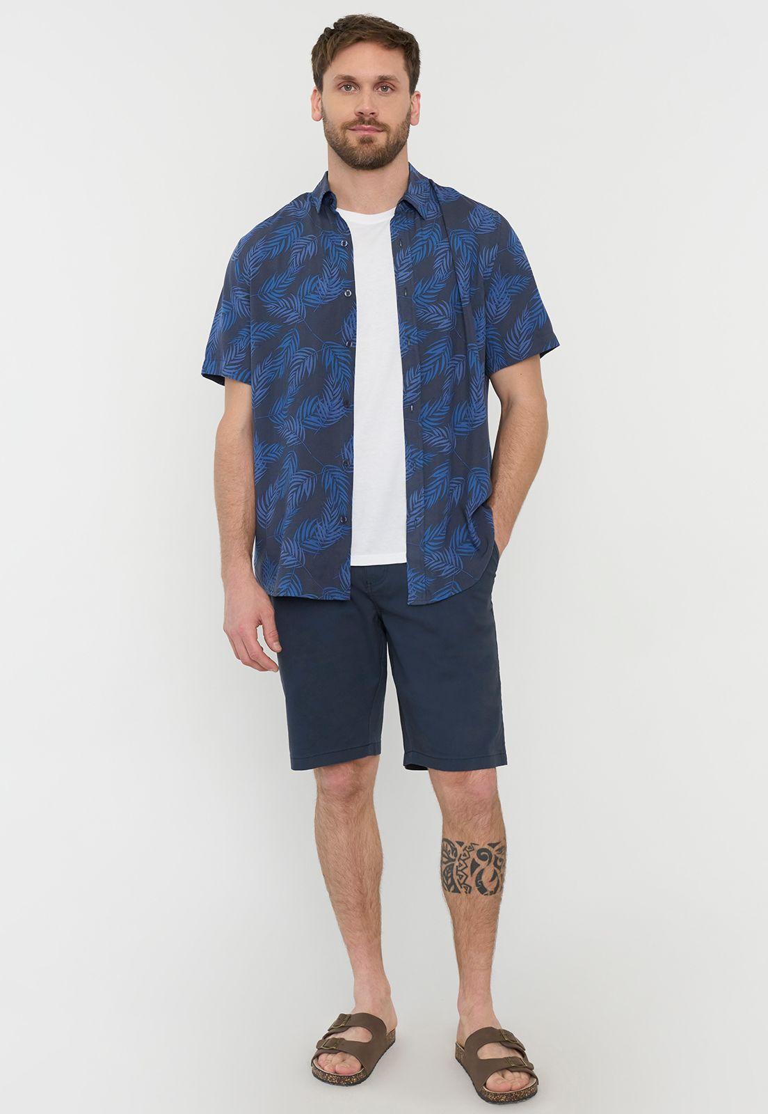 Guayabera Hombre Hojas Azul Corona-3