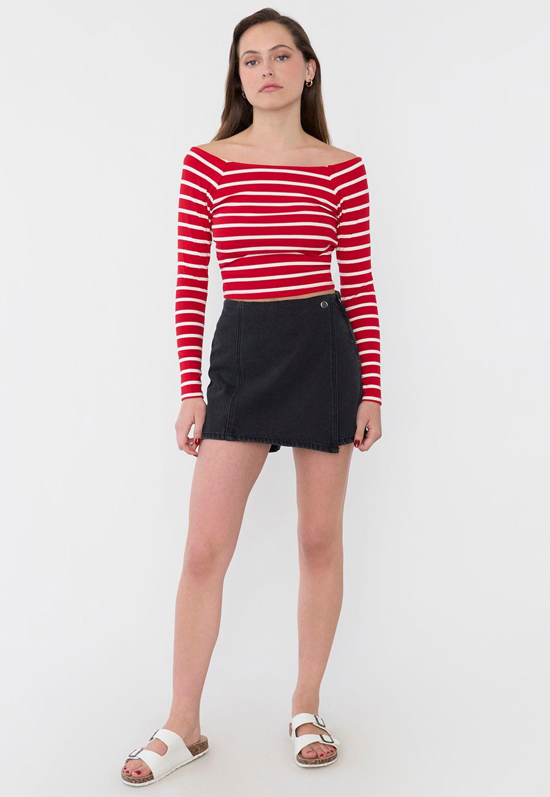 Polera Mujer Sin Hombros M/L Rayas Rojo Corona-3