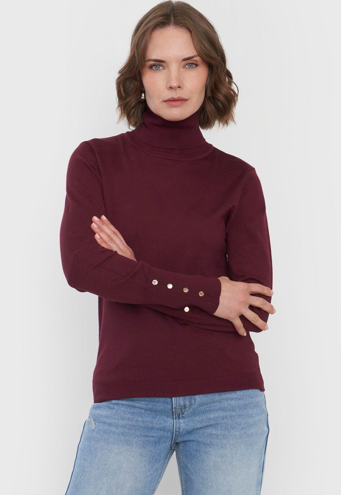 Sweater Mujer Cuello Alto Burdeo Corona-0