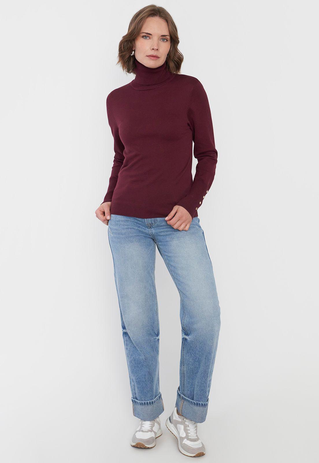 Sweater Mujer Cuello Alto Burdeo Corona-3