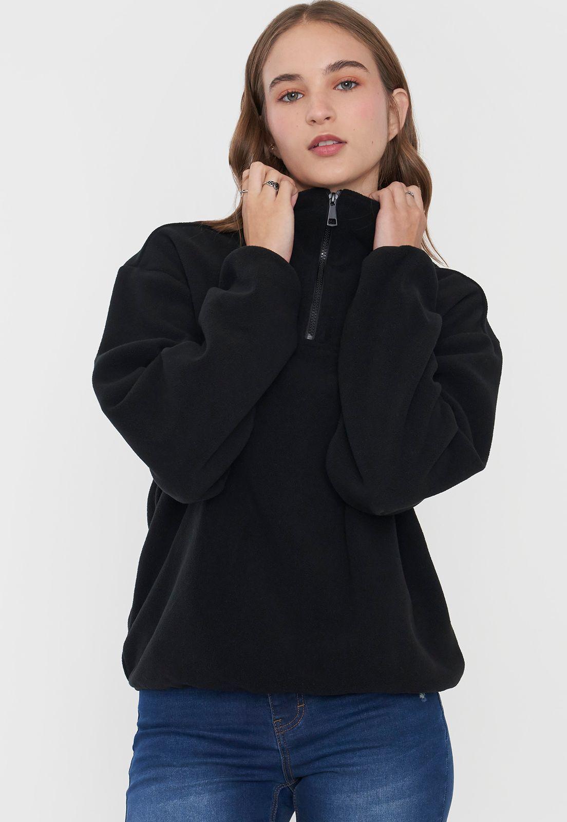 Polerón Mujer Polar Half Zipper Negro Corona-0