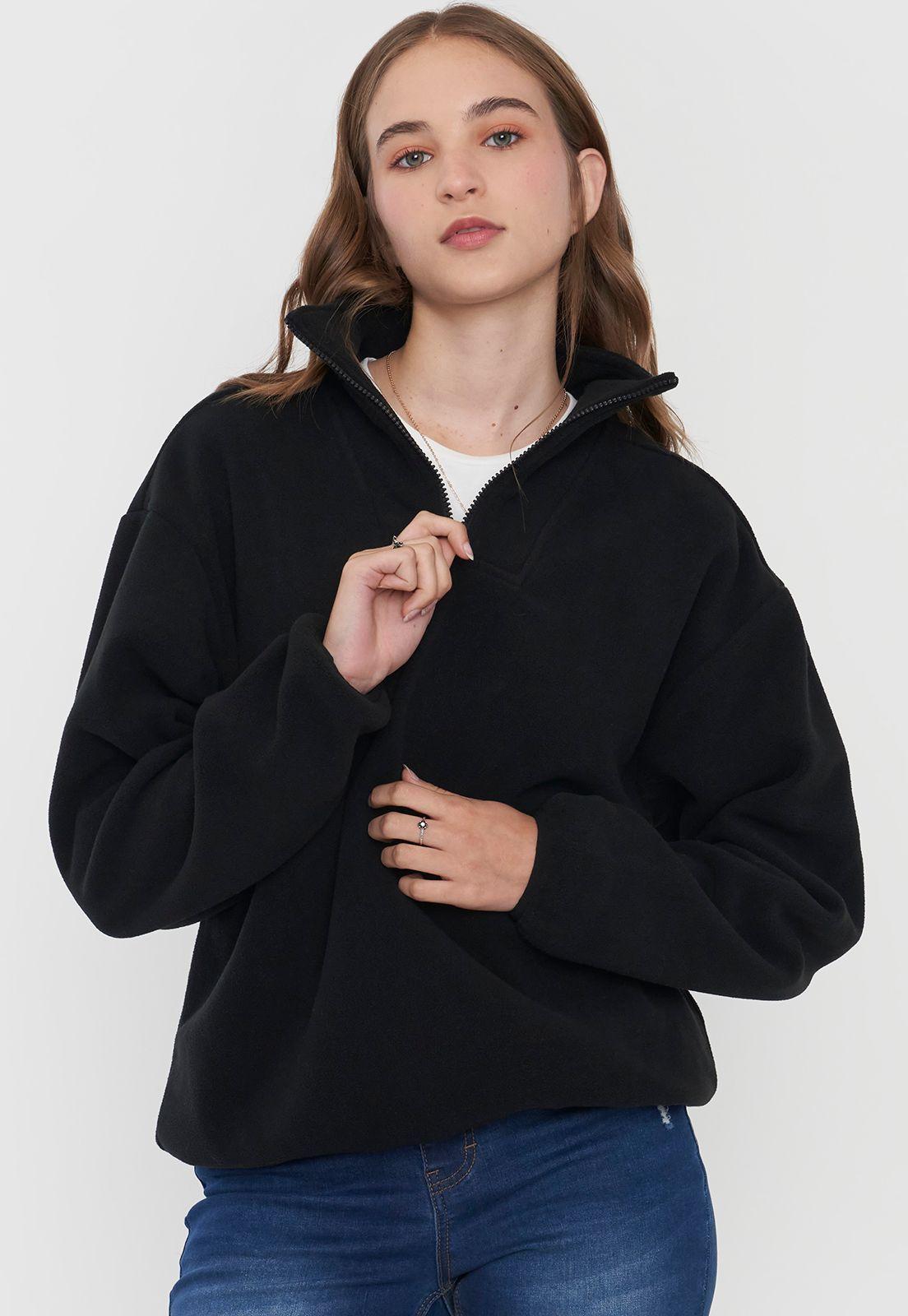 Polerón Mujer Polar Half Zipper Negro Corona-2