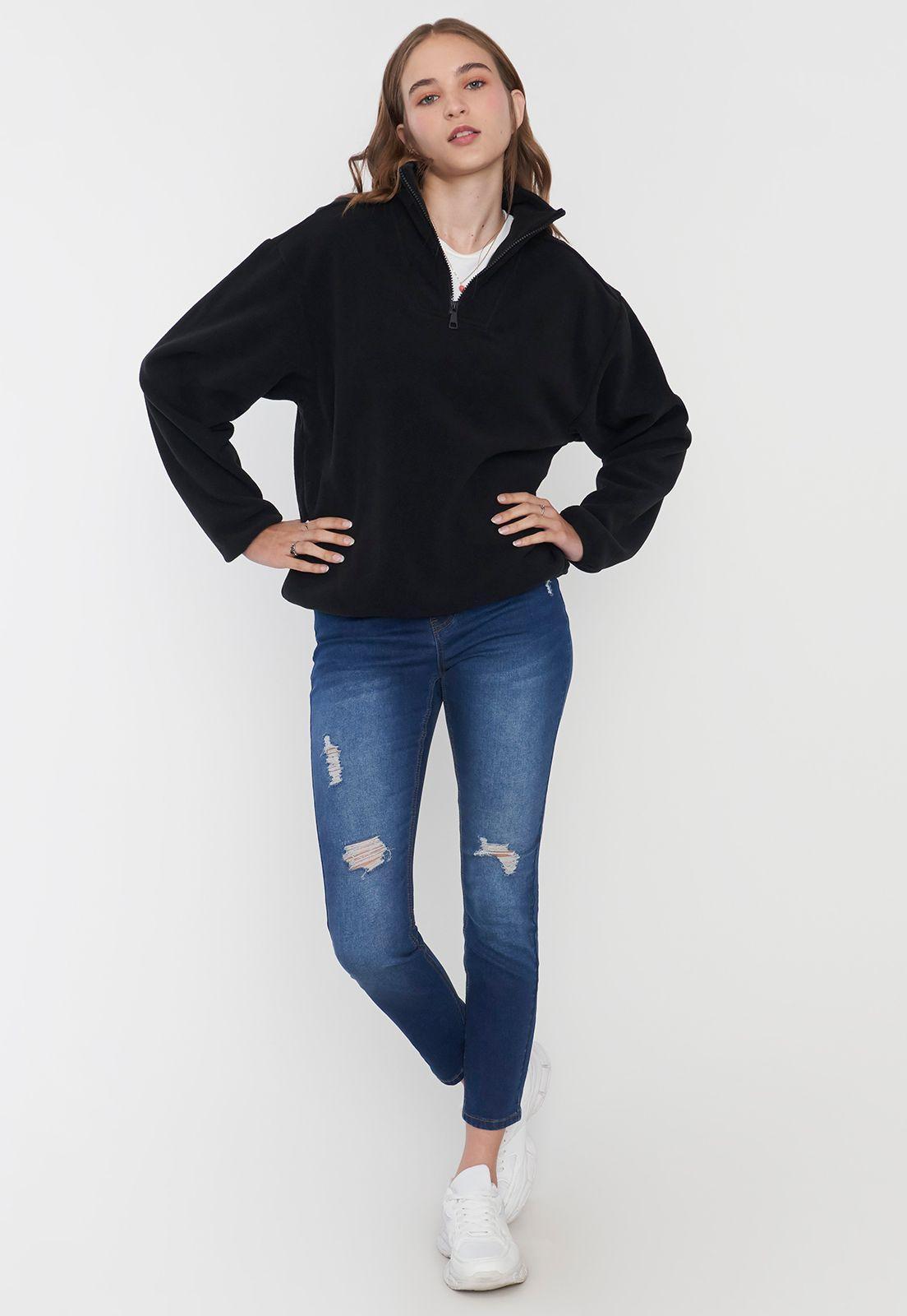 Polerón Mujer Polar Half Zipper Negro Corona-3