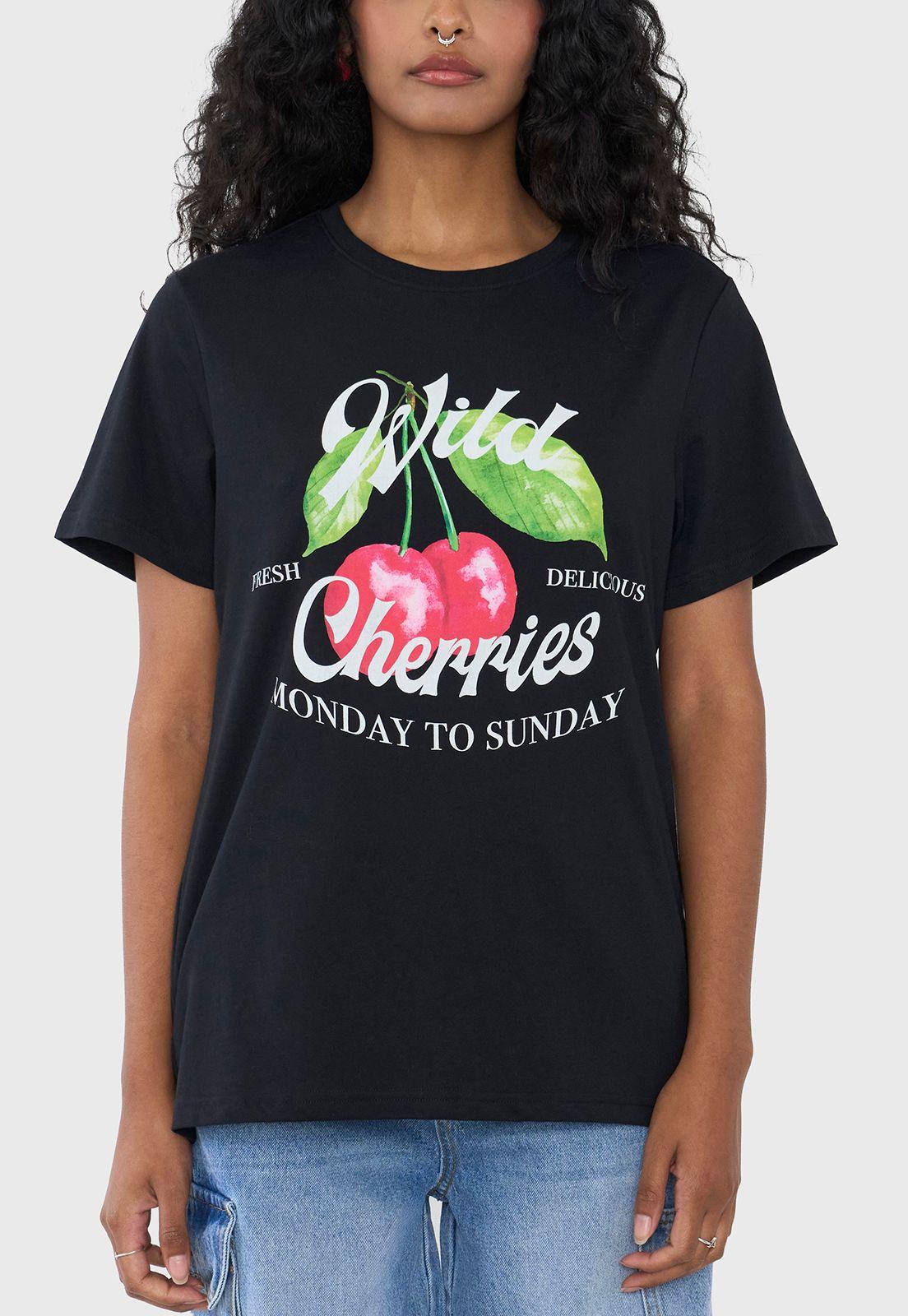 Polera Mujer Fun Regular Cherries Negro Corona-2