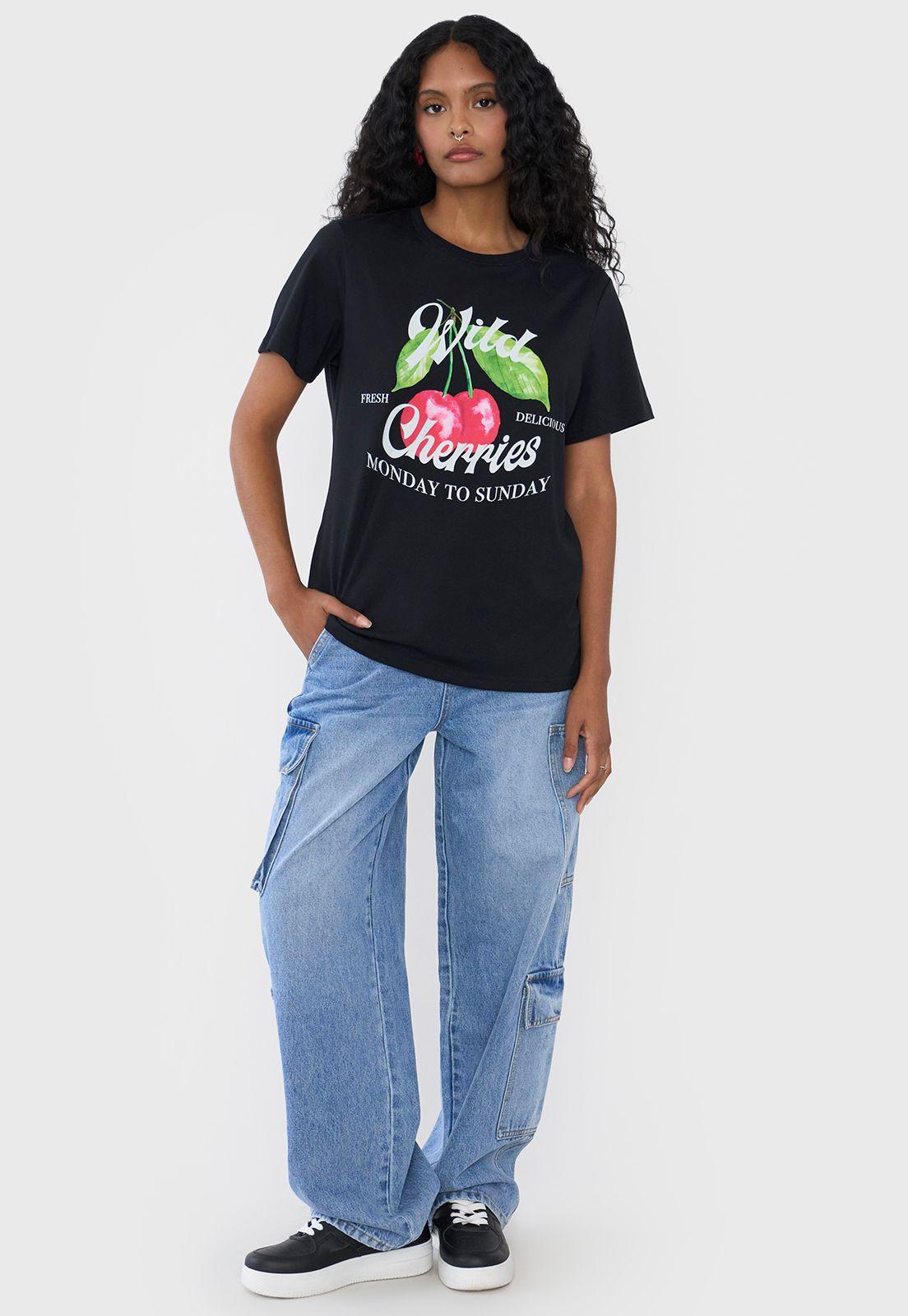 Polera Mujer Fun Regular Cherries Negro Corona-3
