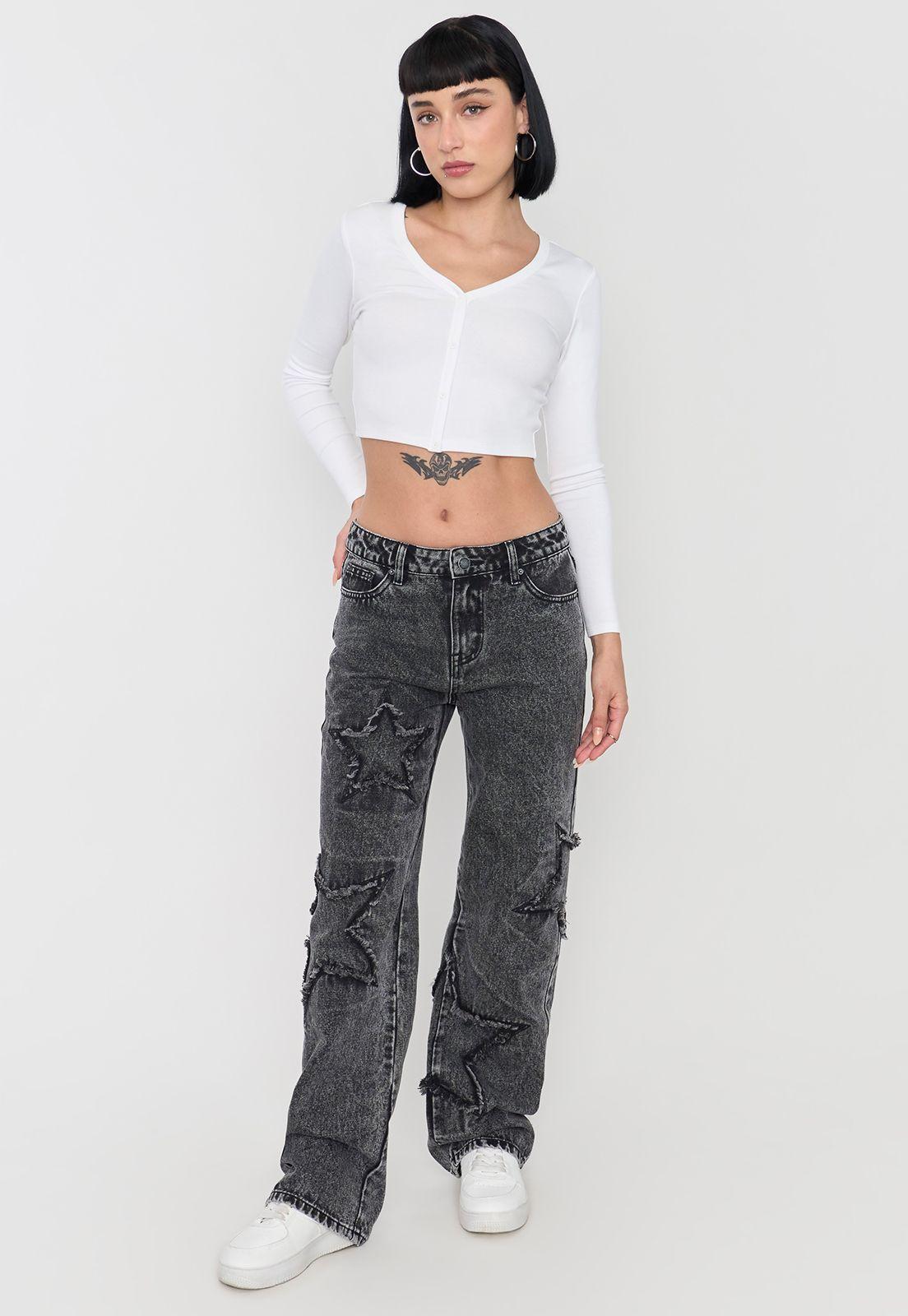 Jeans Mujer Straight Fit Noventero Gris Corona-0