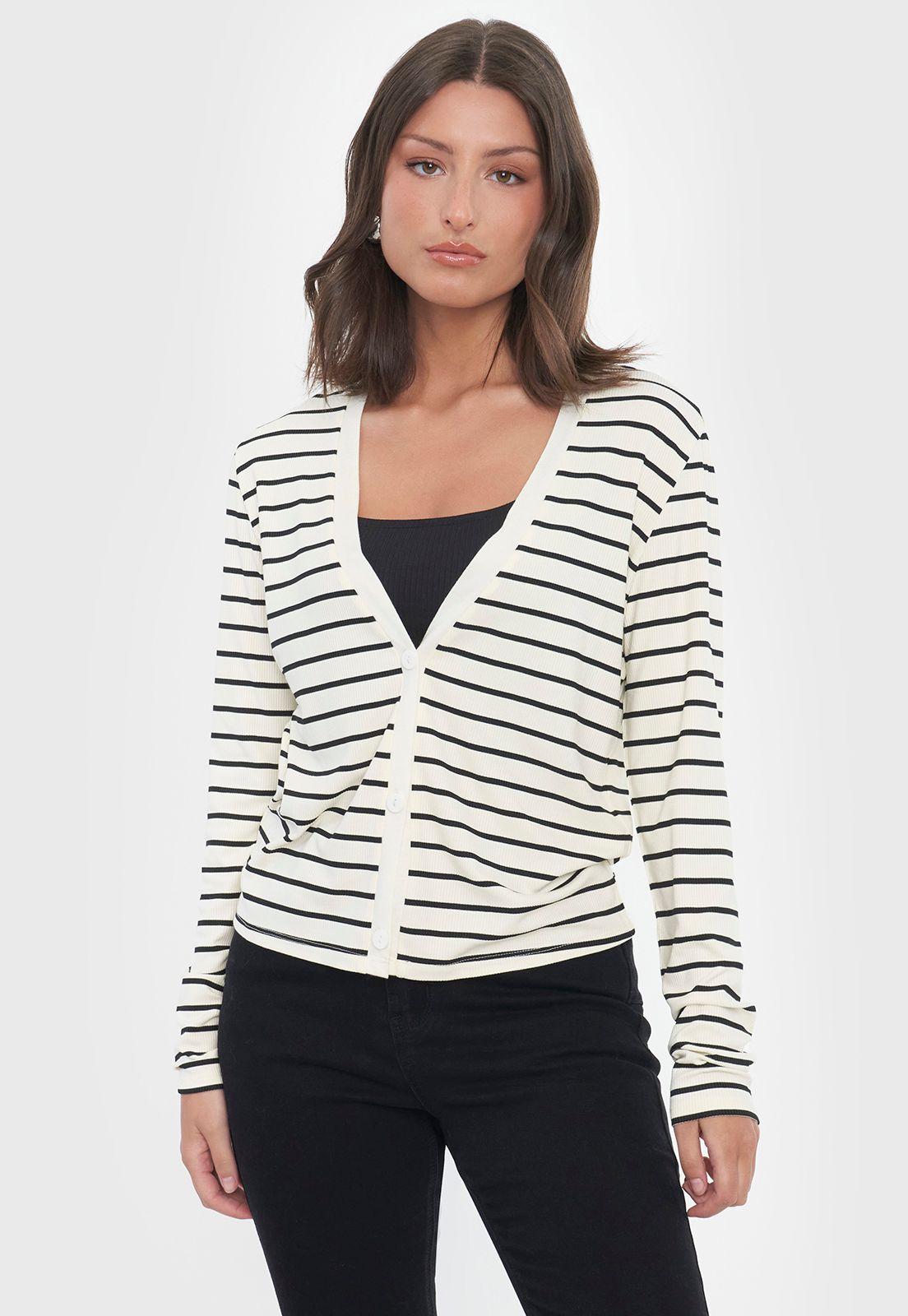 Sweater Mujer Cárdigan Líneas Negras Corona-0