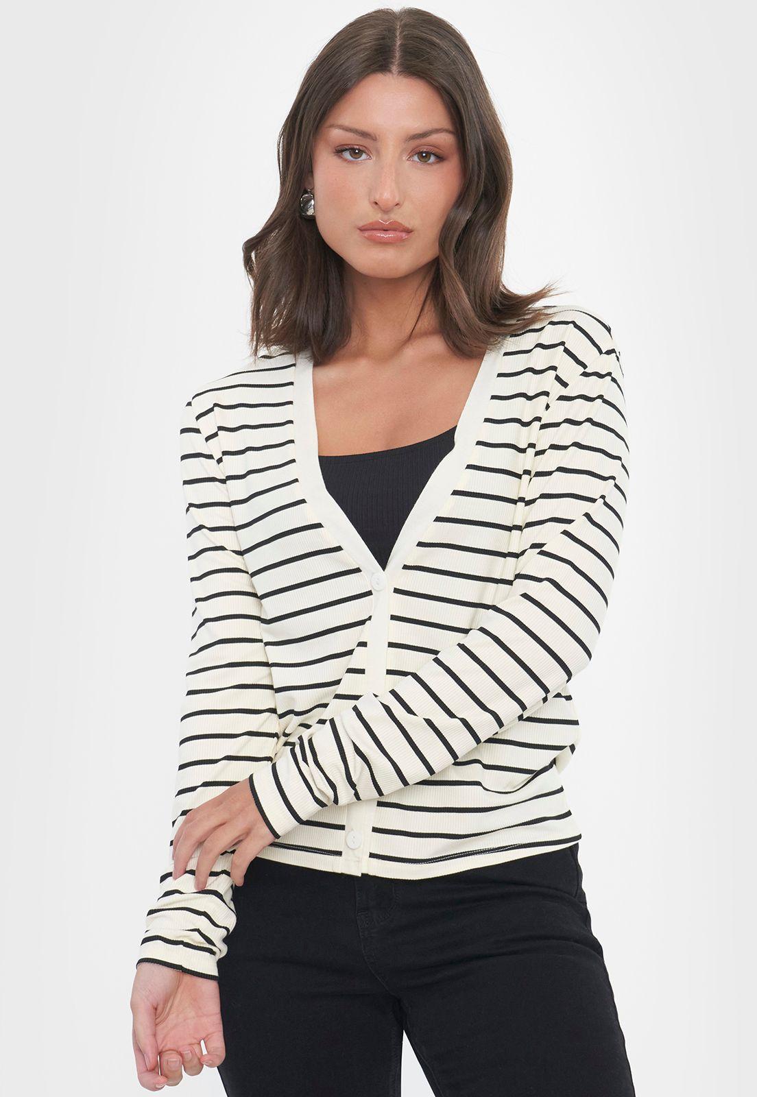 Sweater Mujer Cárdigan Líneas Negras Corona-2
