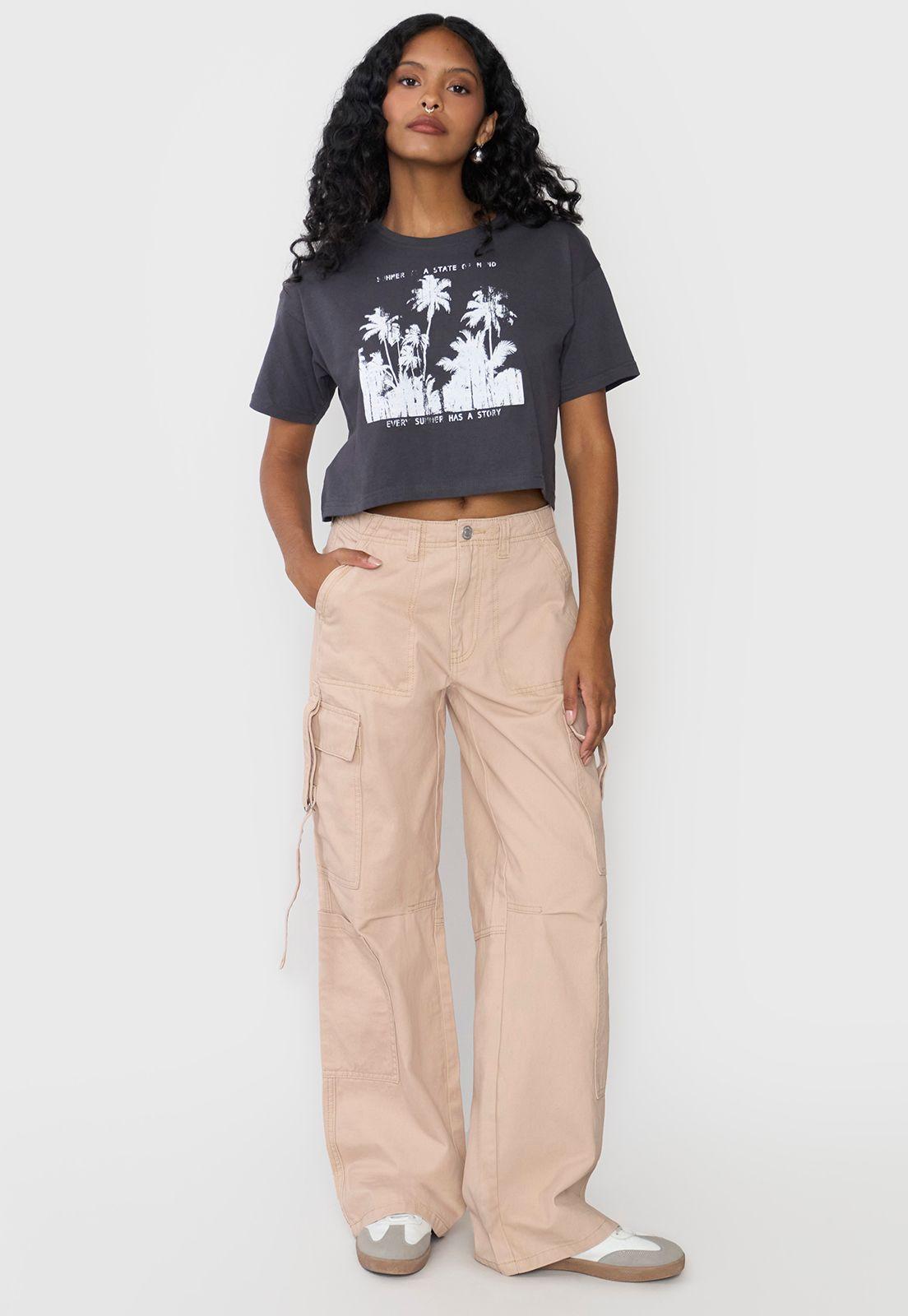 Polera Mujer Fun Manca Corta Crop Gris Corona-3