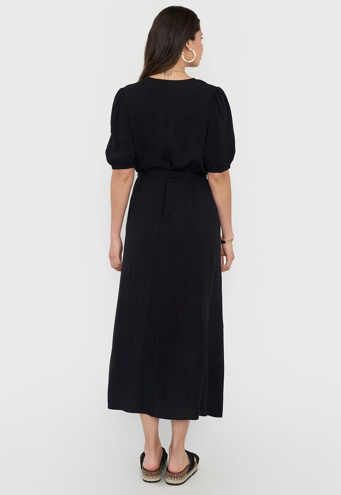 Vestido Mujer Largo Manga Globo Negro Corona-1