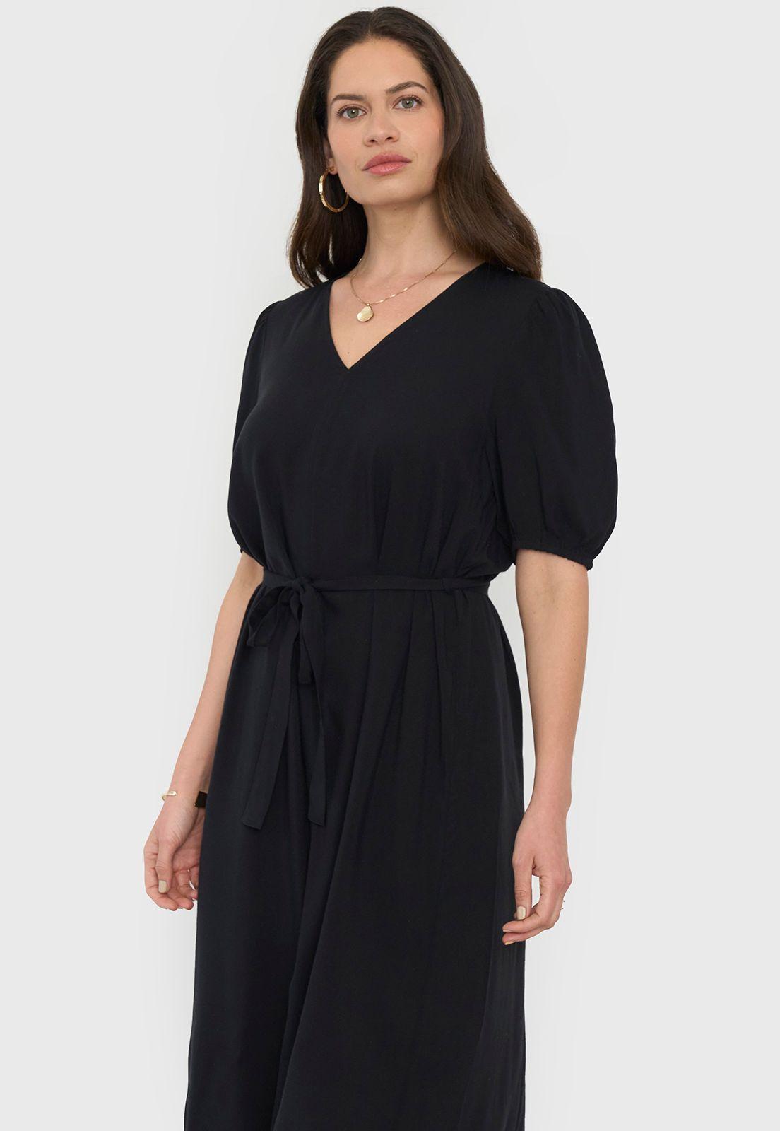 Vestido Mujer Largo Manga Globo Negro Corona-2