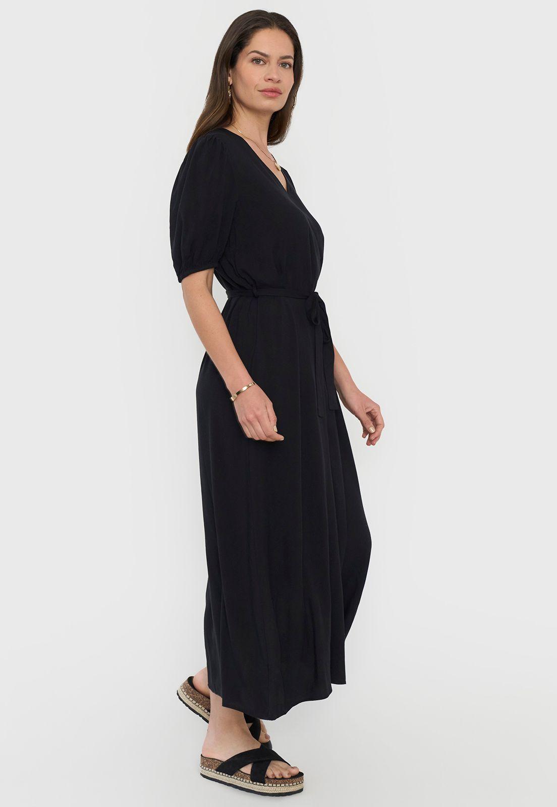 Vestido Mujer Largo Manga Globo Negro Corona-3