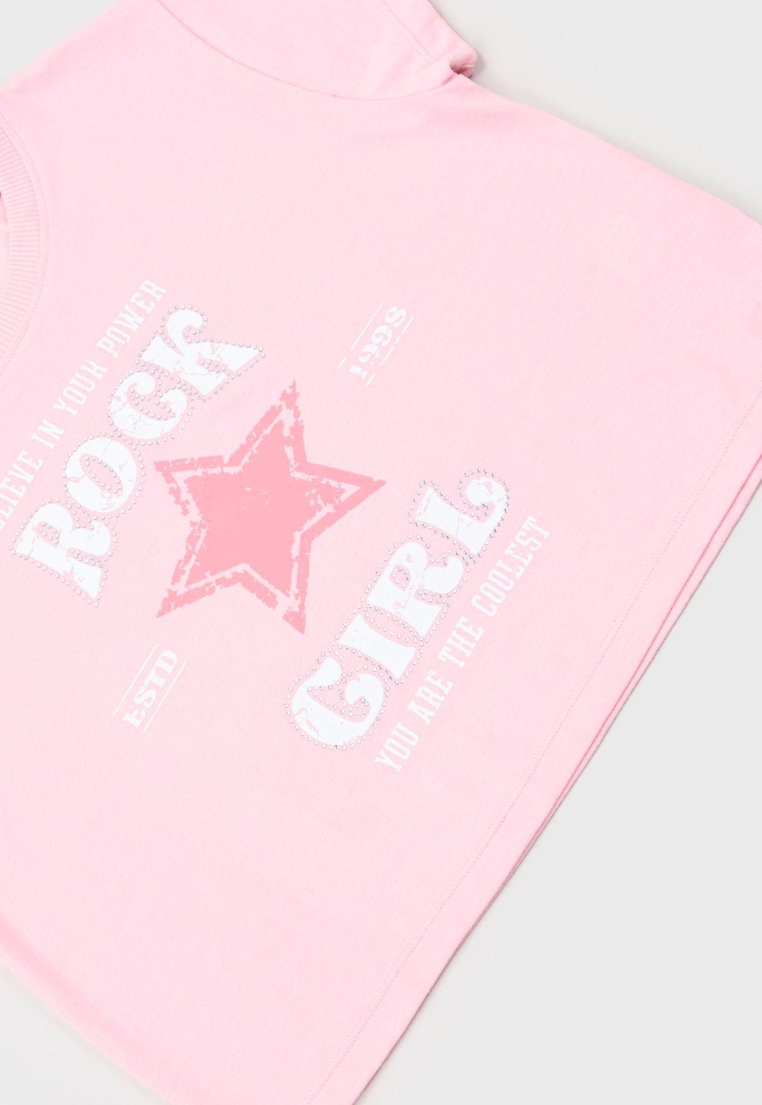 Polera Niña Teen M/C Print Strass Rosado Corona-3
