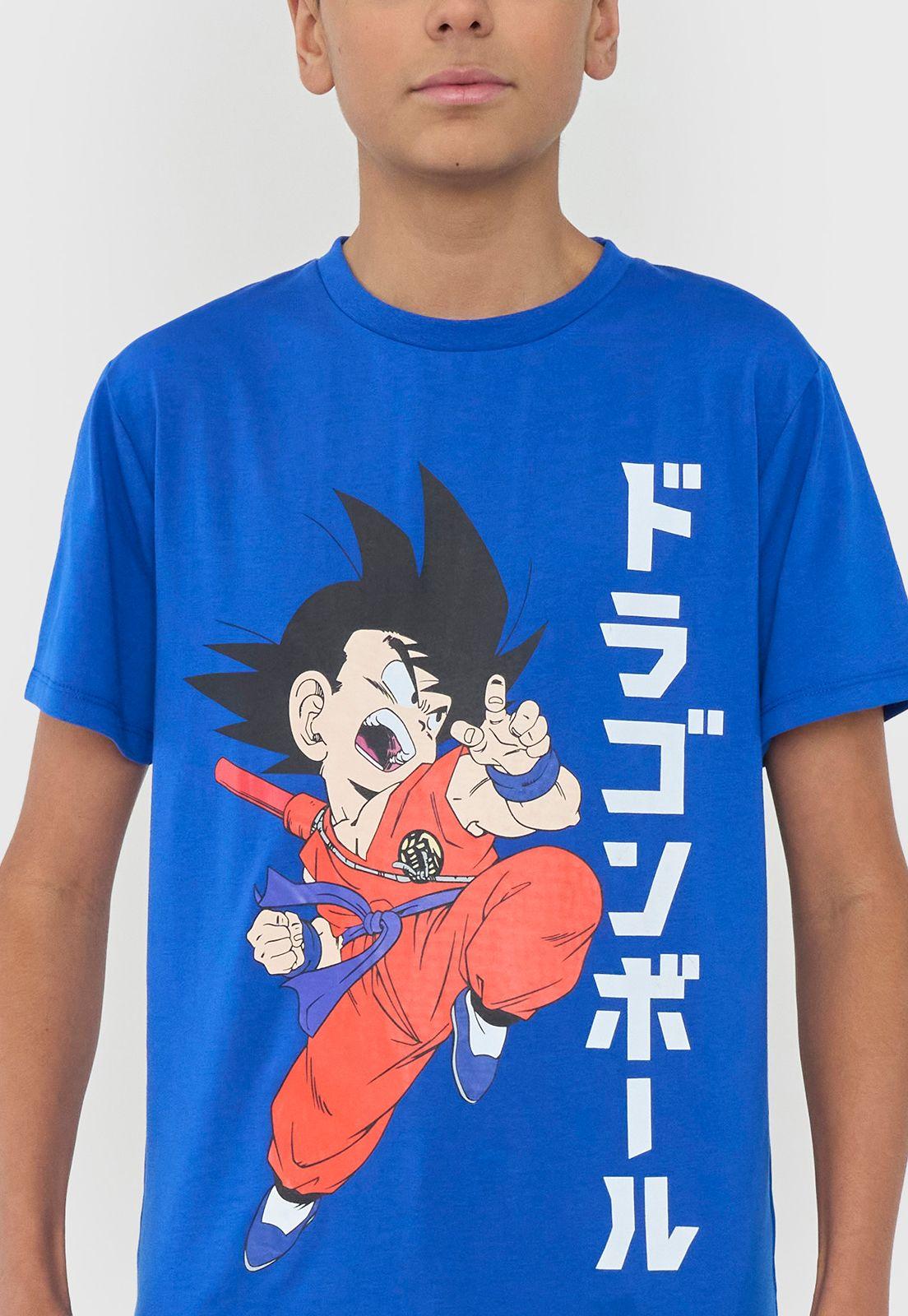 Polera Niño Teen Manga Corta Dragon Ball Azul Corona-2