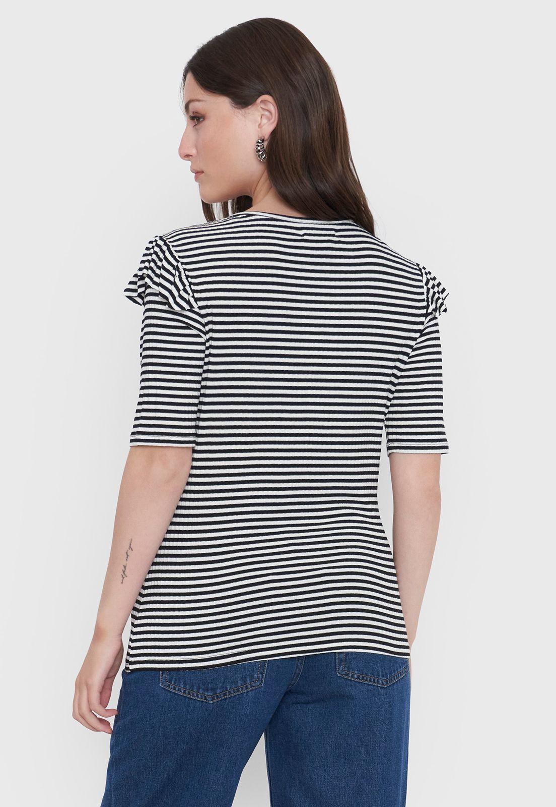 Polera Mujer Rib Vuelos Líneas Negro Corona-1