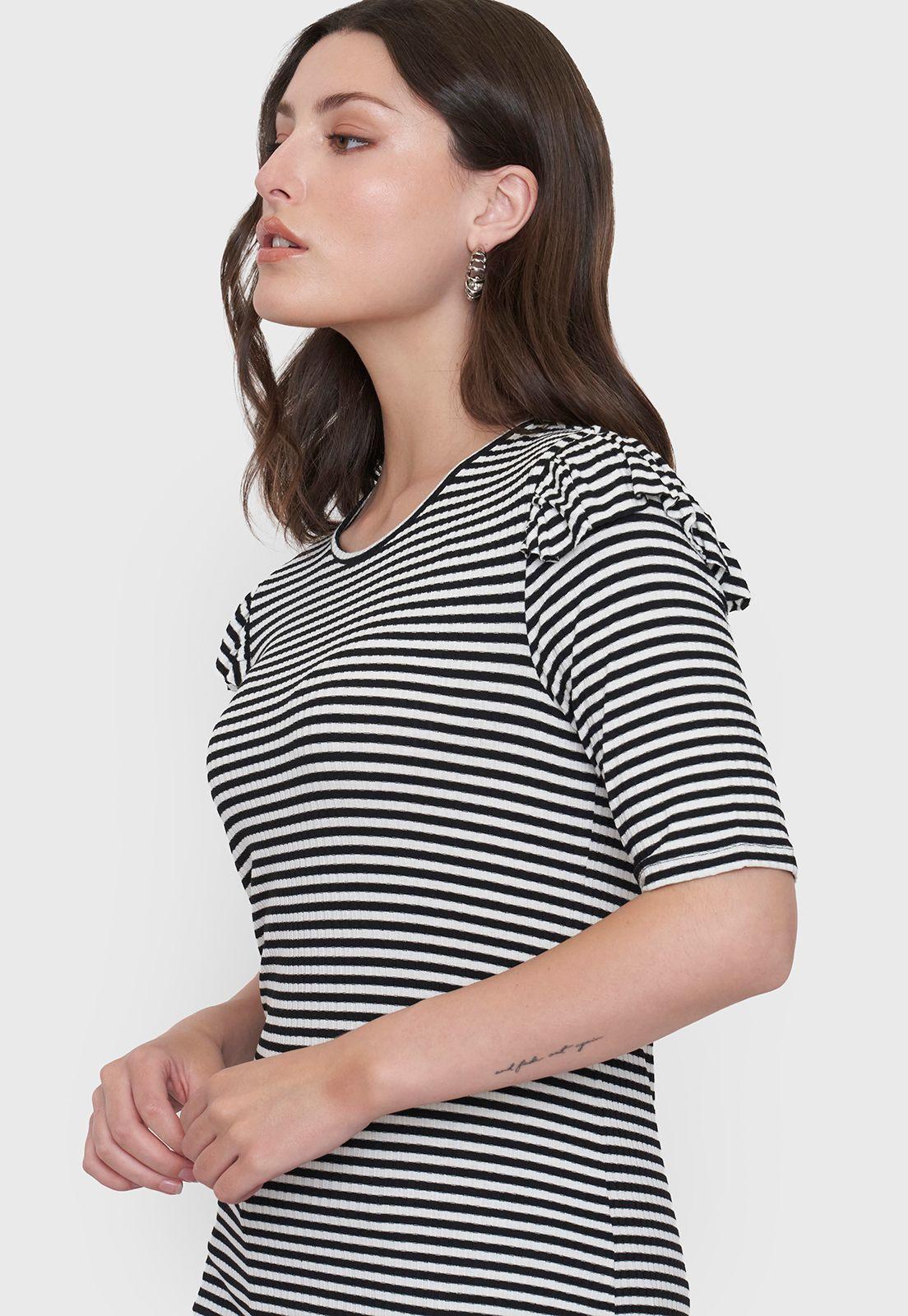 Polera Mujer Rib Vuelos Líneas Negro Corona-2