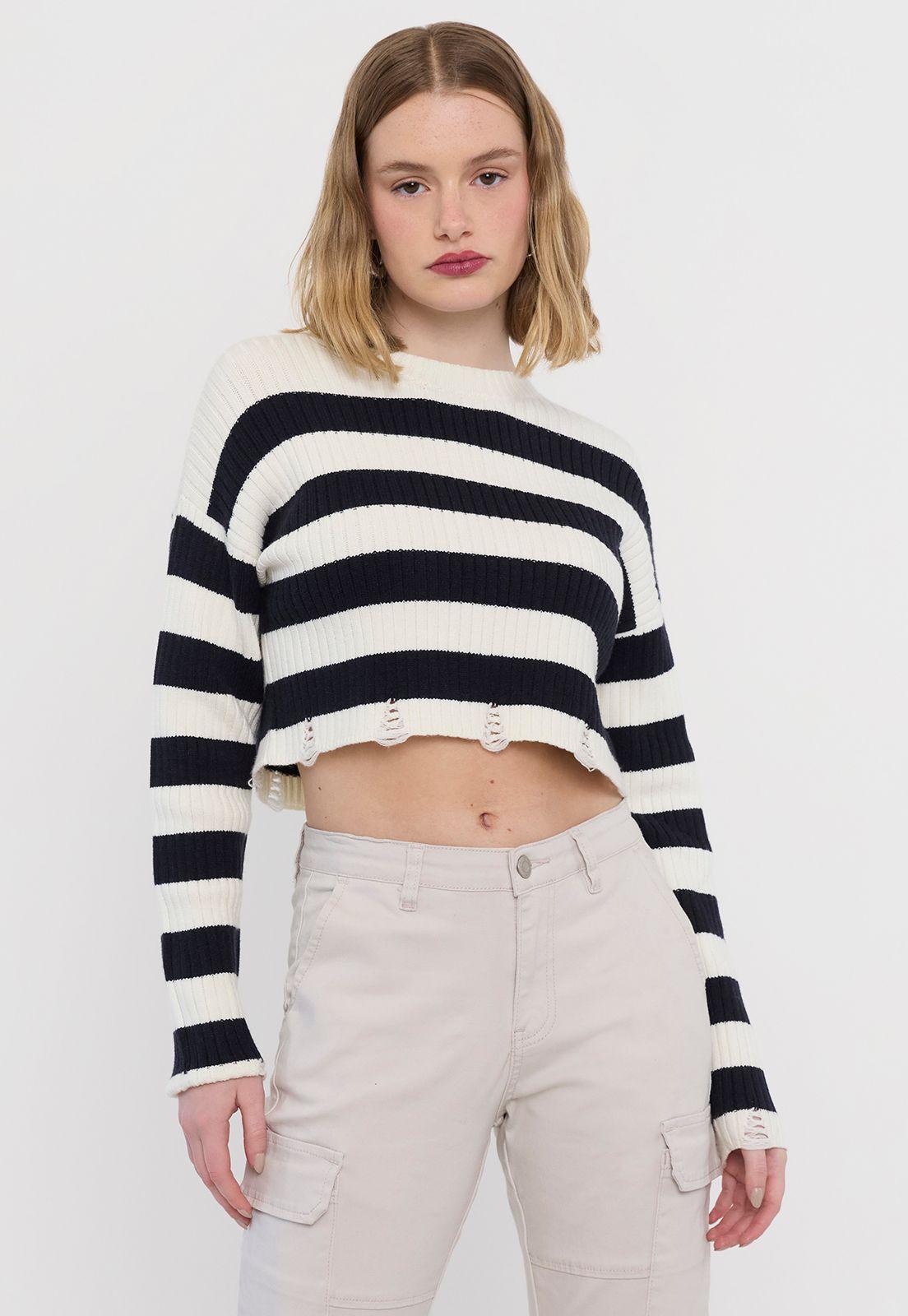 Sweater Mujer Líneas Azul Marino Corona-0