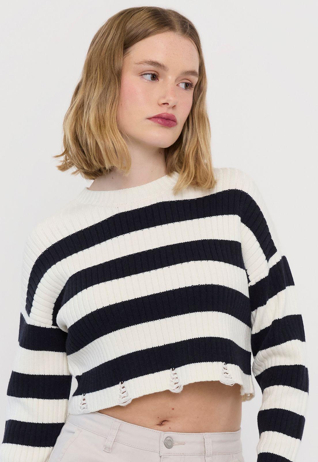 Sweater Mujer Líneas Azul Marino Corona-2