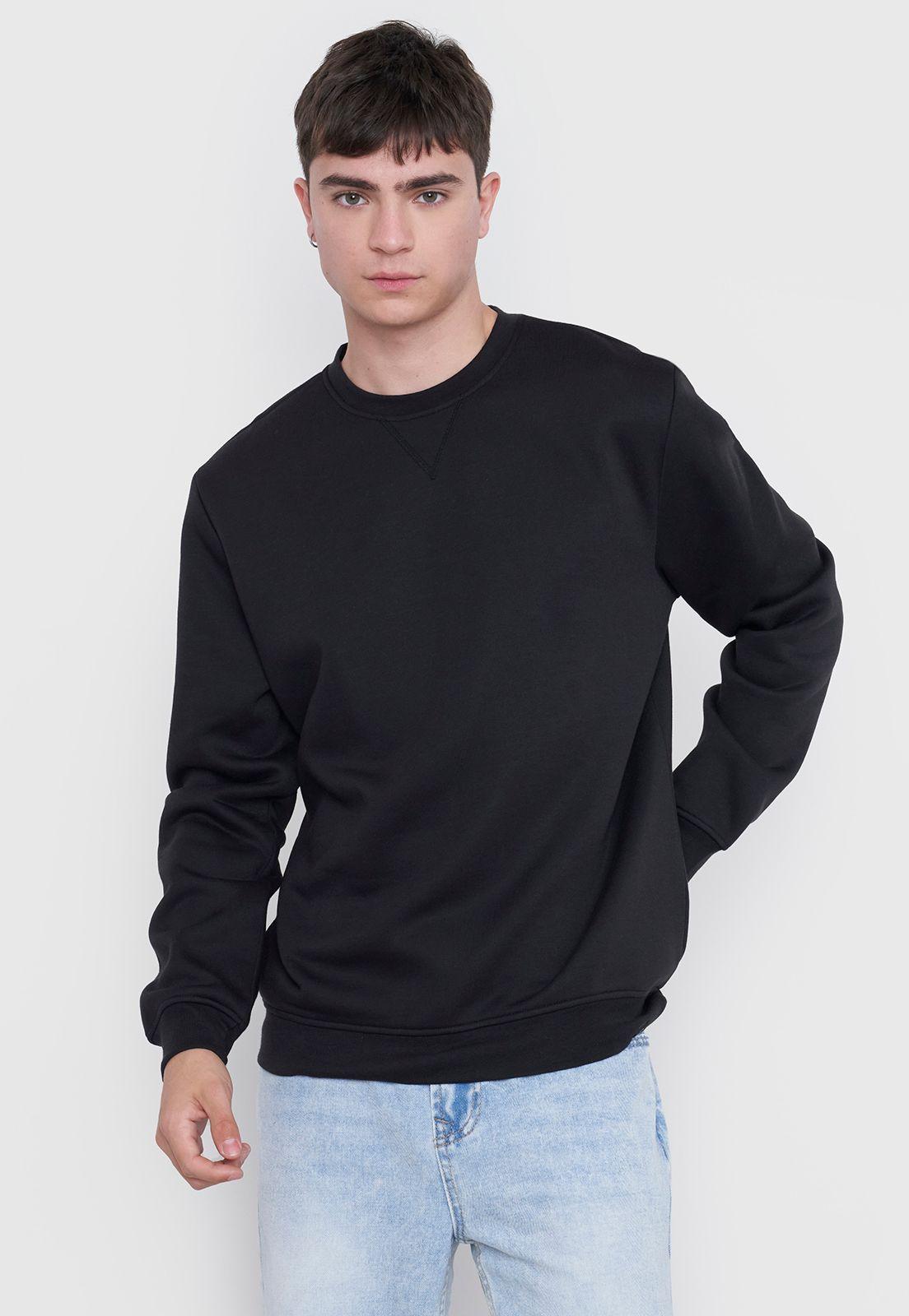 Polerón Hombre Round Neck Liso Negro Corona-0
