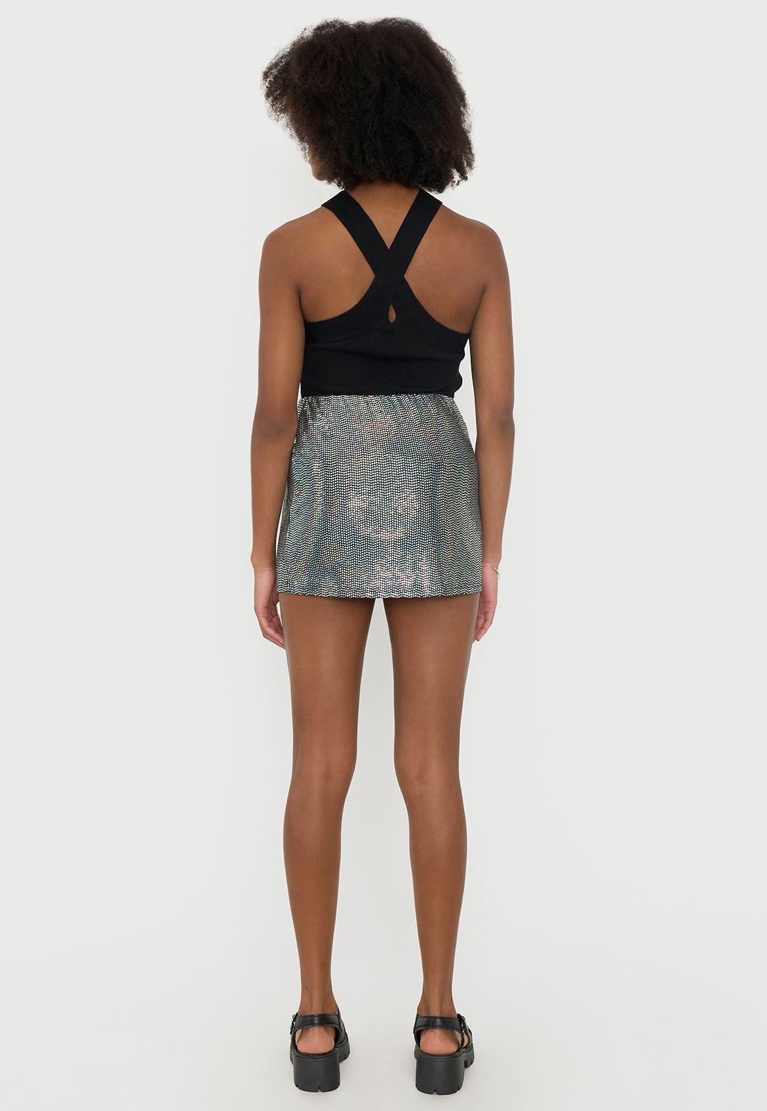 Falda Mujer Metalizada Negro Corona-2