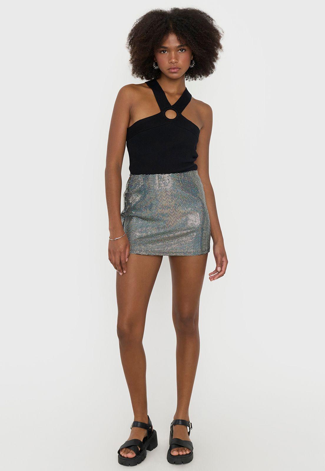 Falda Mujer Metalizada Negro Corona-3