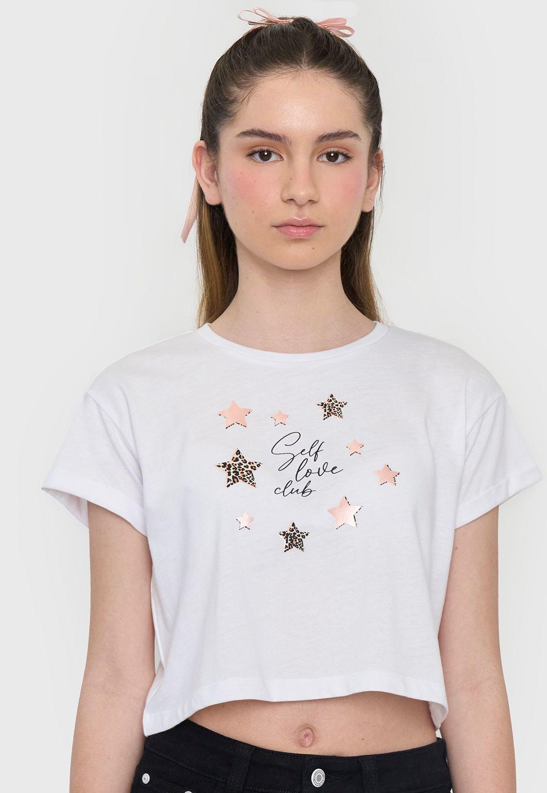 Polera Niña Teen Manga Corta Fun Blanco Corona-2