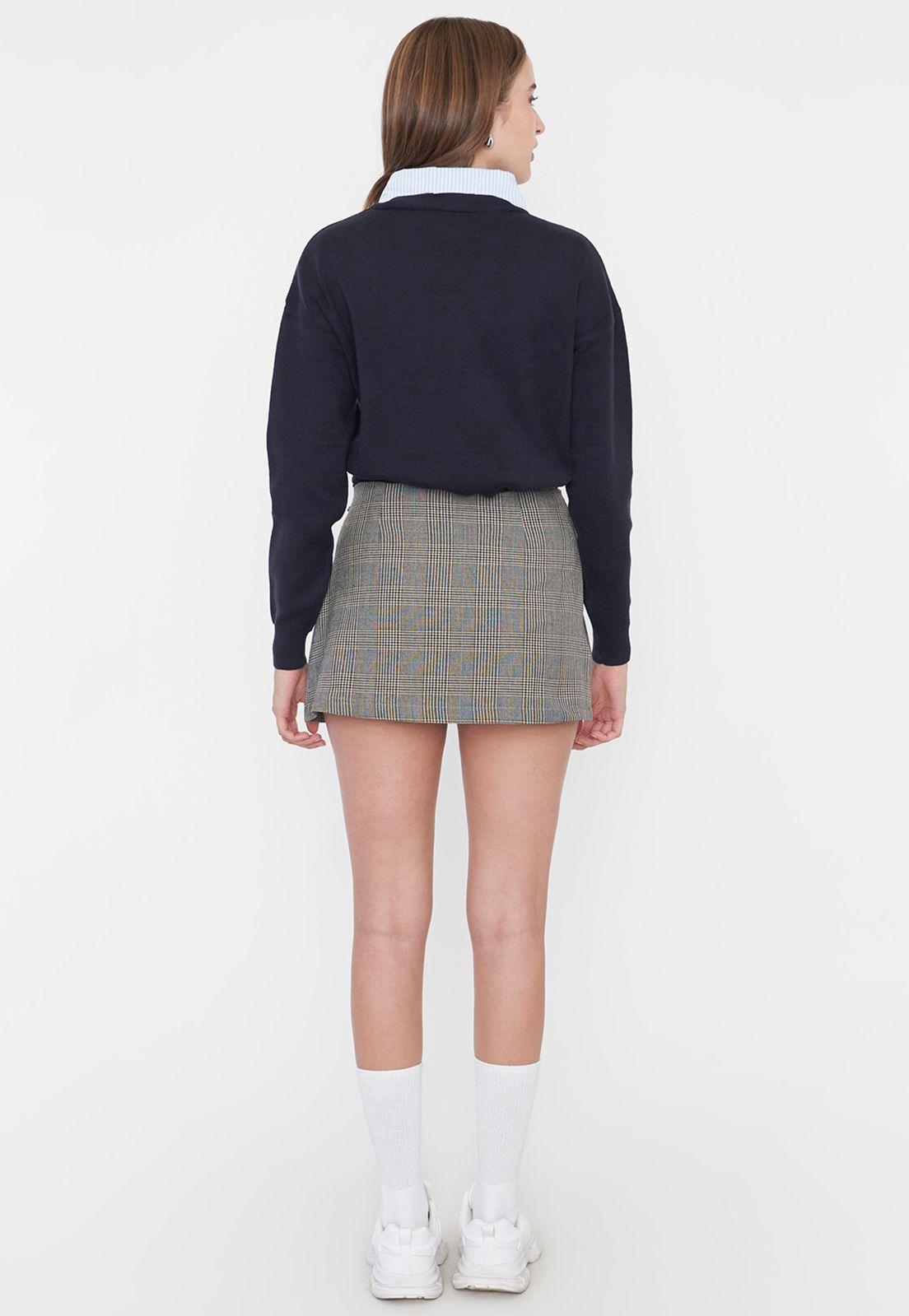 Falda Mujer Short Tableada Negro Checks Corona-2