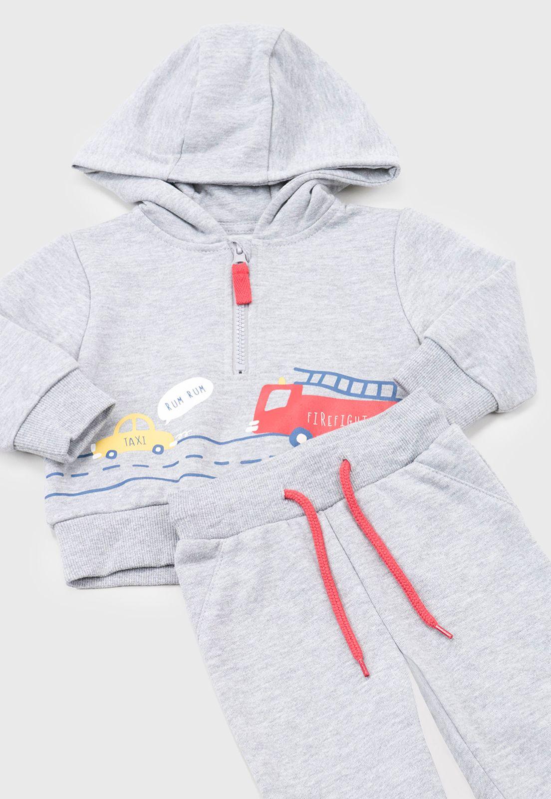Conjunto Bebe Niño Hoodie Gris Melange Corona-2