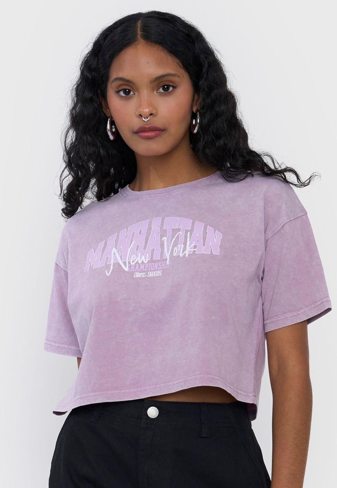 Polera Mujer Fun Manga Corta Crop Malva Corona-2