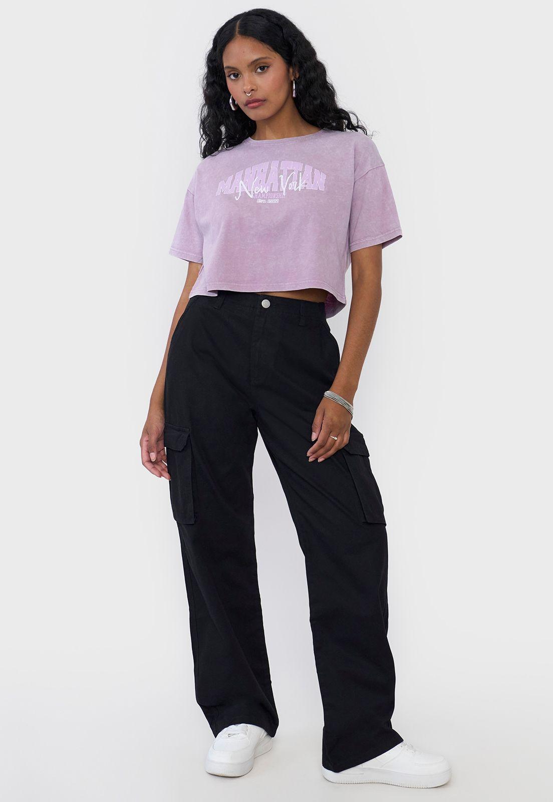 Polera Mujer Fun Manga Corta Crop Malva Corona-3